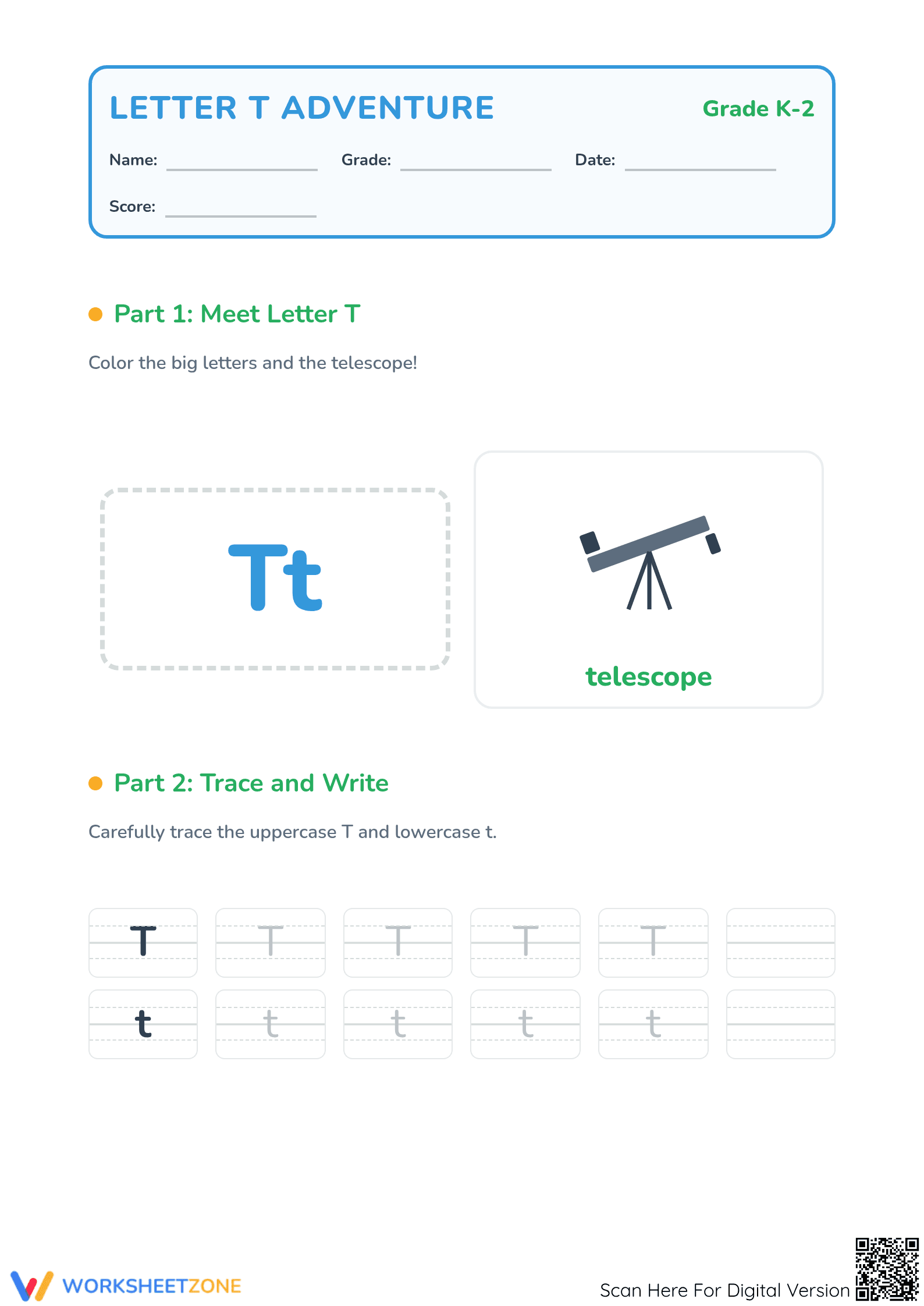 Letter T Beginning Sound Worksheet | Grade K-2 Essential - Page 1