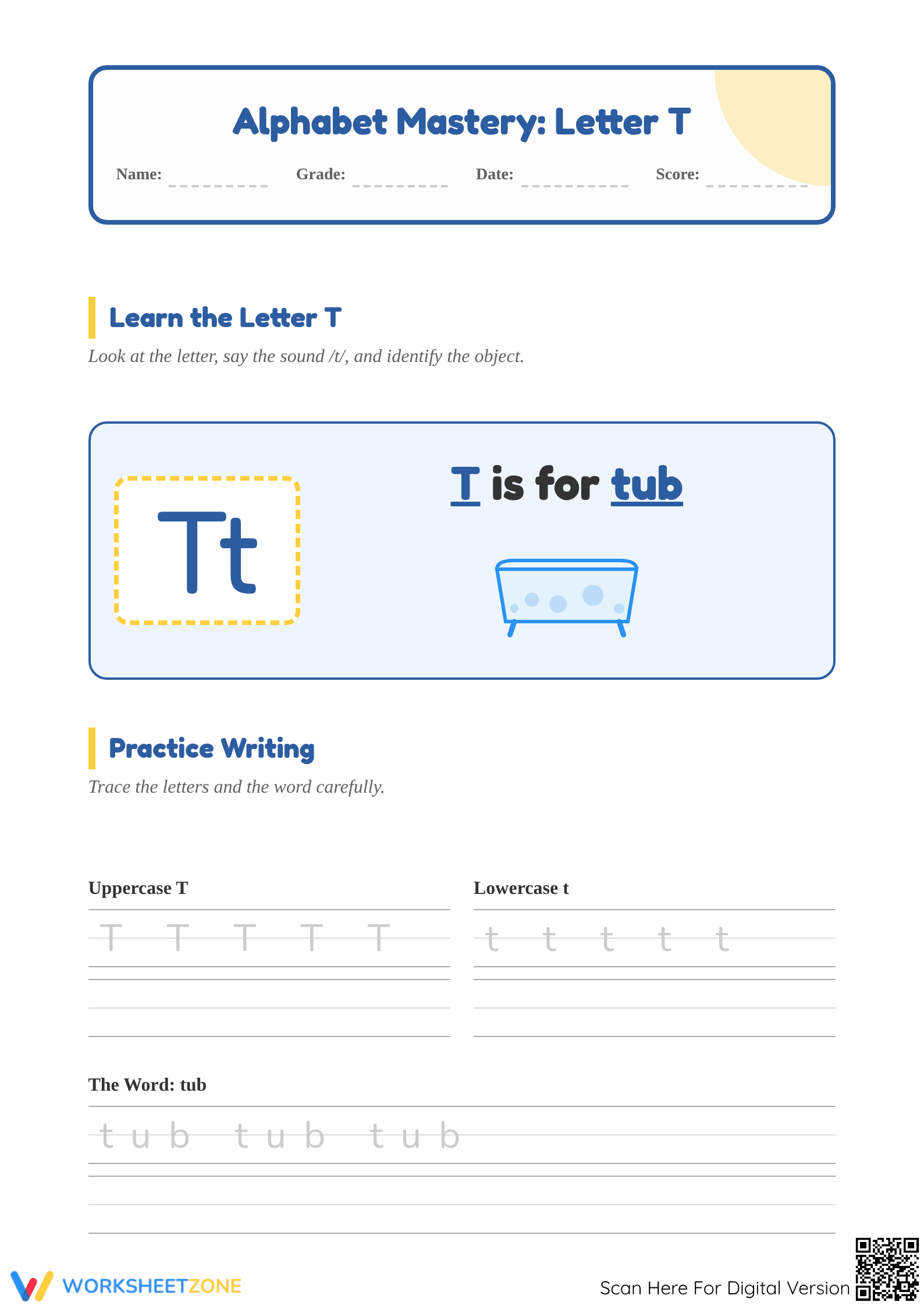 Essential Letter T Beginning Sound Worksheet | Grade K-1 - Page 1