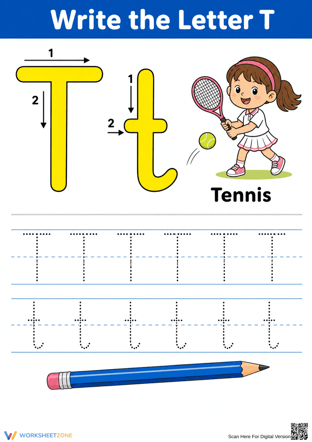 Letter T Tracing Worksheet | Printable Grade K ELA - Page 1