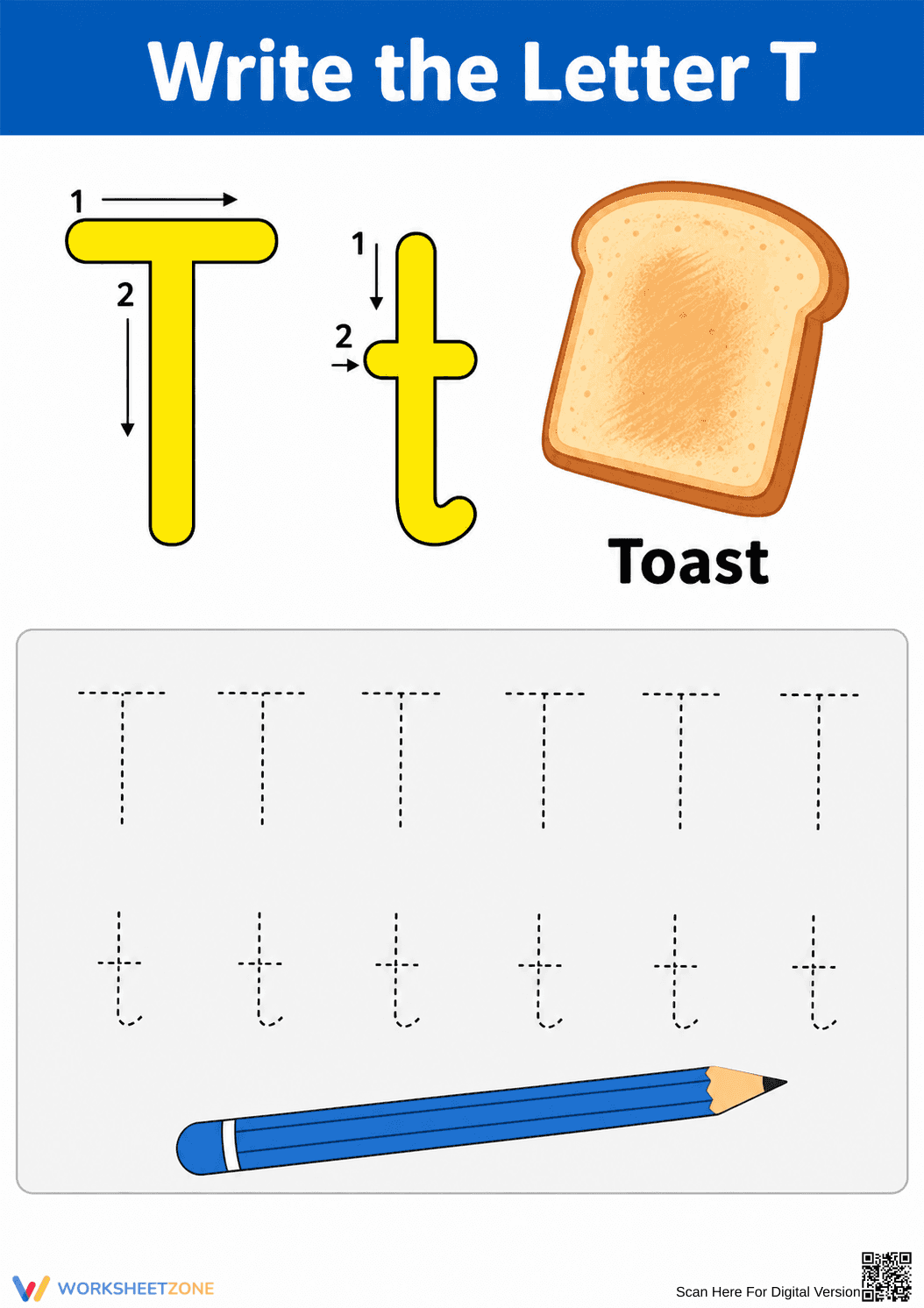 Letter T Tracing Printable Worksheet | Grade K ELA - Page 1