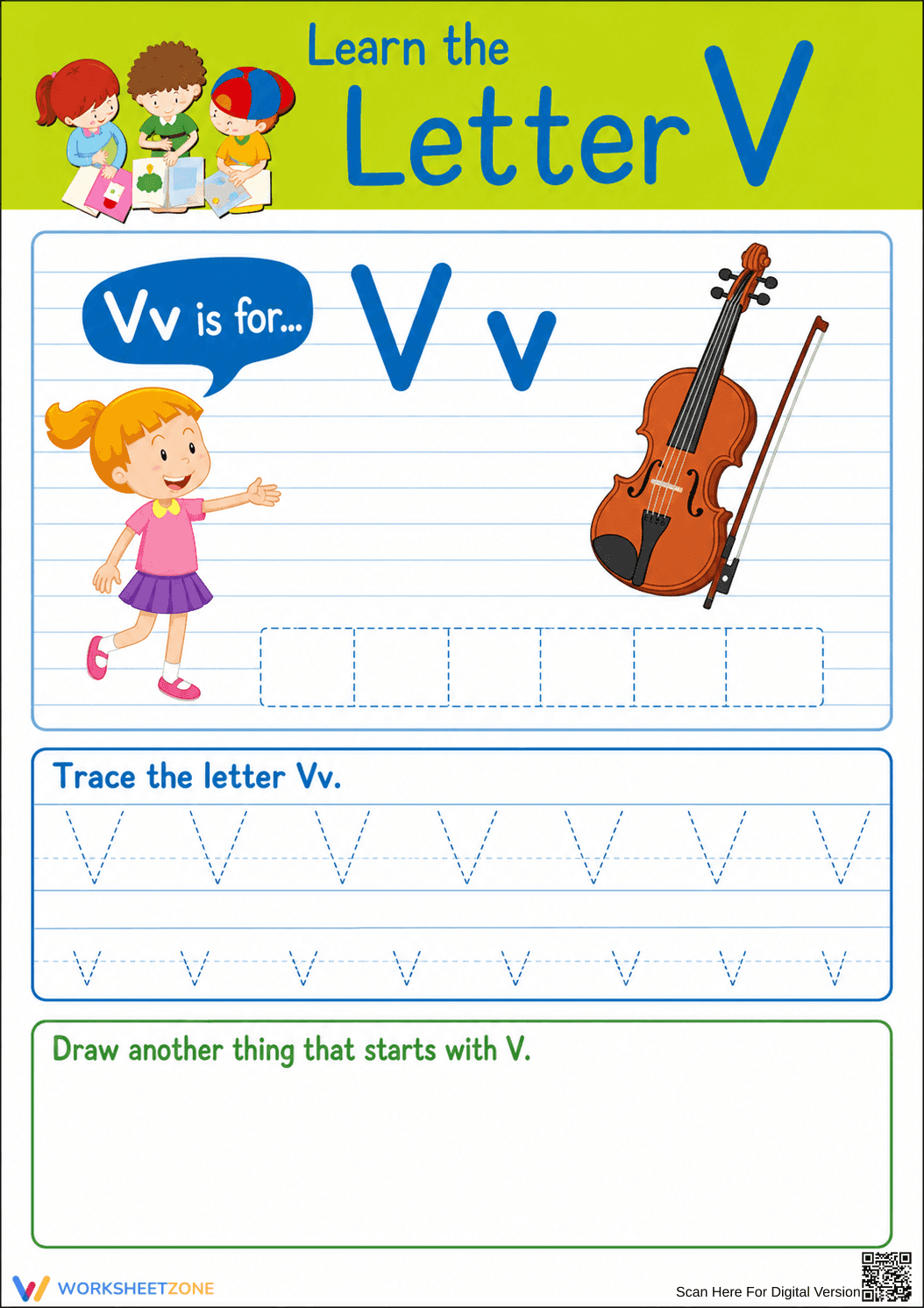 Printable Letter V Beginning Sound Worksheet | Grade K - Page 1