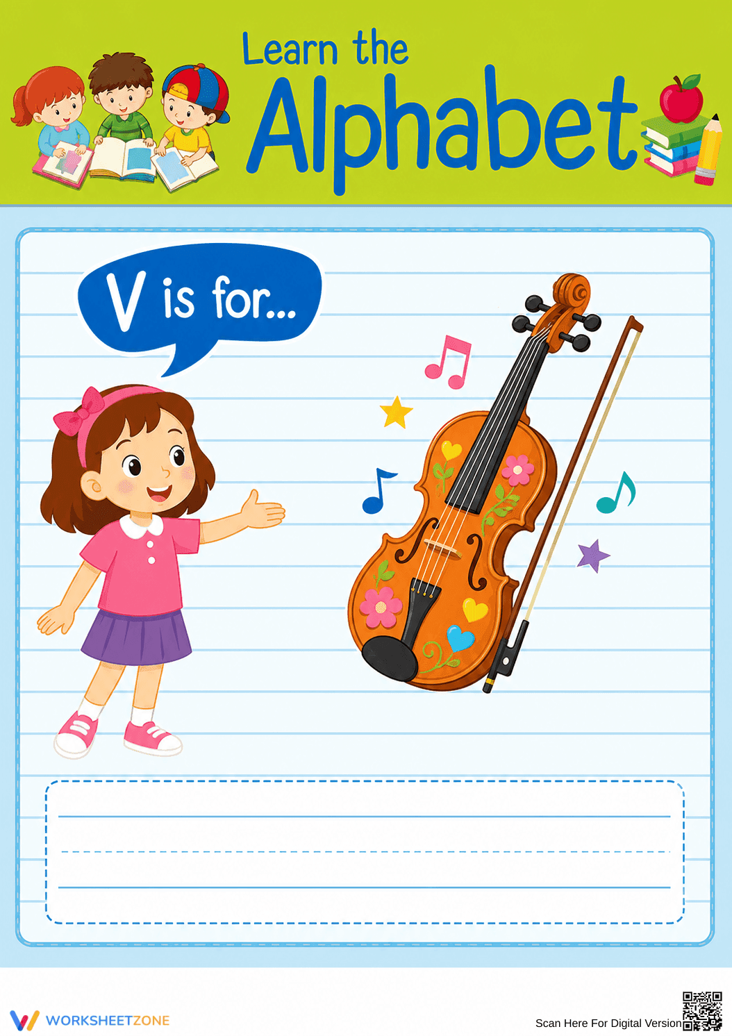 Printable Letter V Beginning Sound Worksheet | Grade K - Page 1