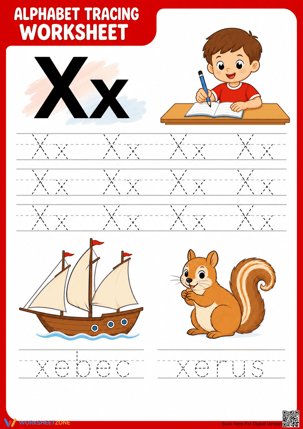 Essential Letter X Tracing Worksheet | Kindergarten ELA - Page 1