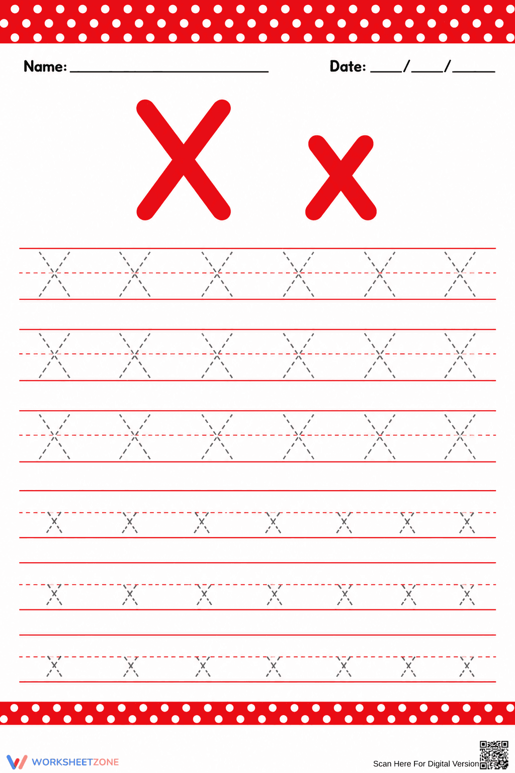 Letter X Tracing Worksheet | Essential Grade K-1 Phonics - Page 1