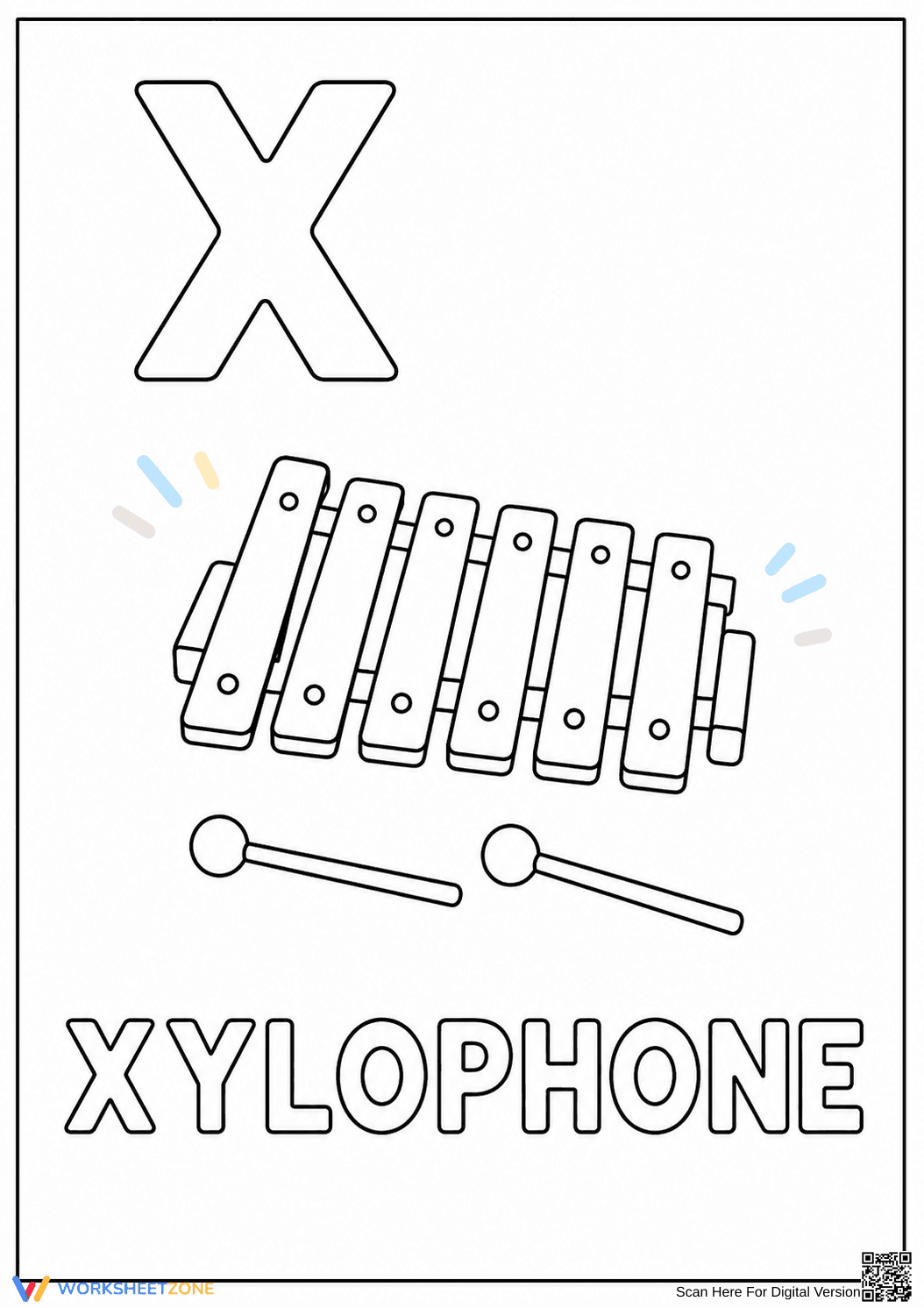 Letter X Beginning Sound Printable Worksheet | Grade K - Page 1