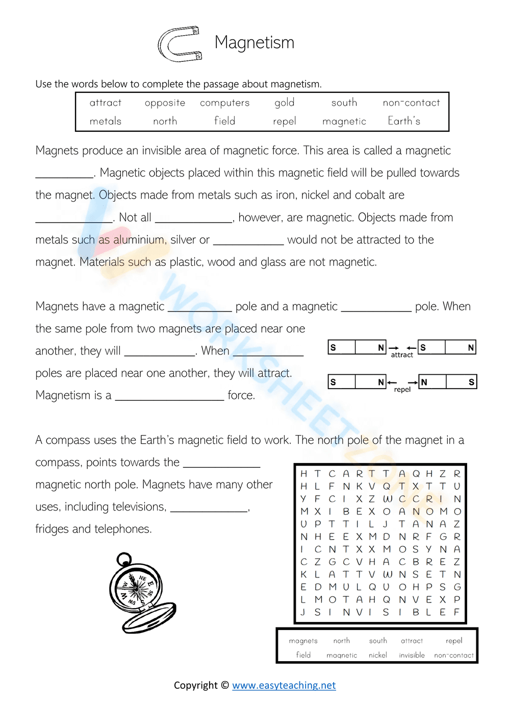 Magnetism Cloze Activity Sheet - Page 1