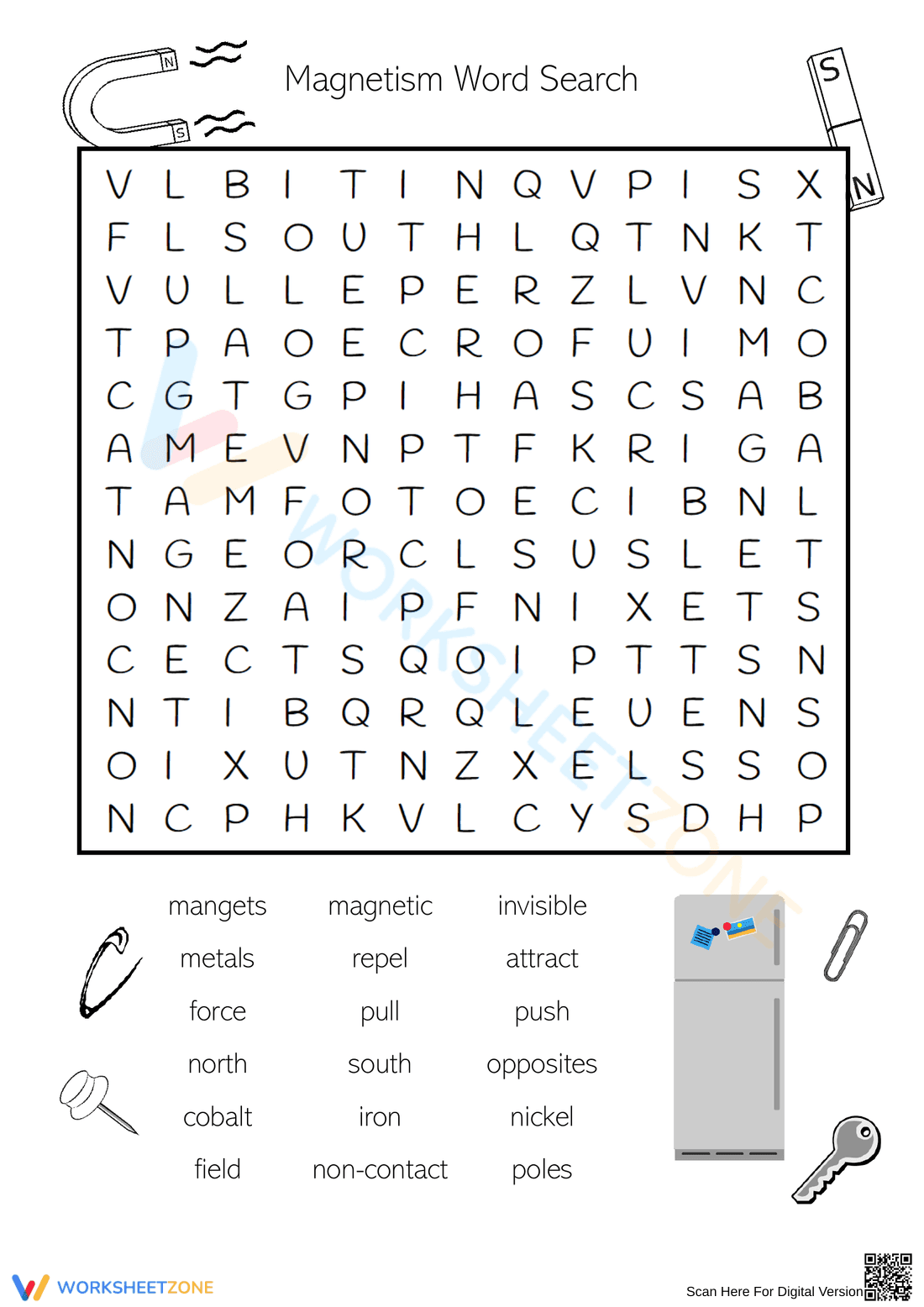 Magnetism Word Search | Printable Grade 3 Science - Page 1