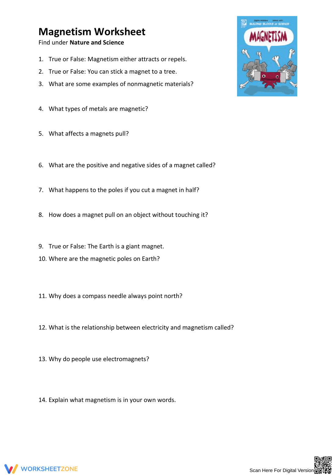 Grade 3 Magnetism — Printable No-Prep Worksheet - Page 1