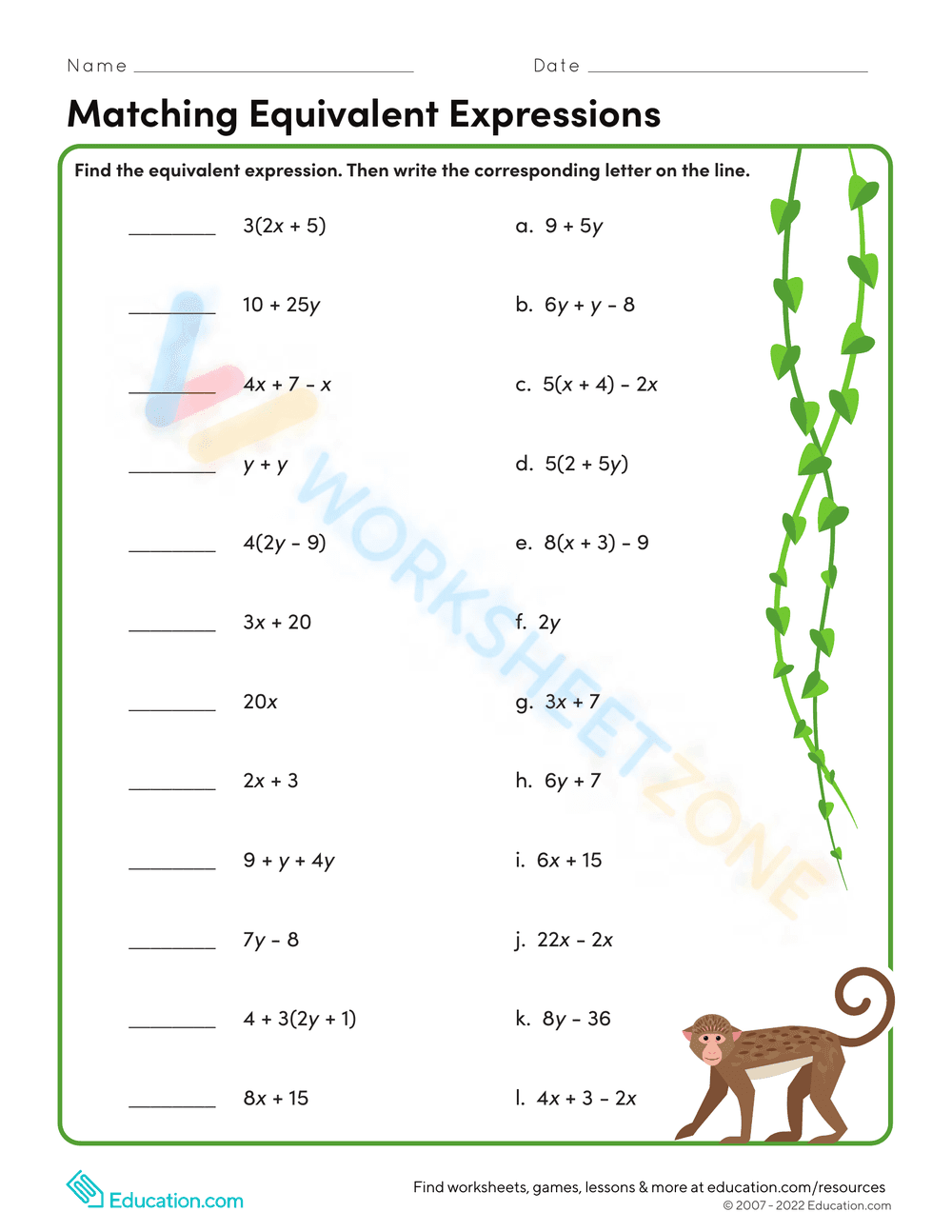Matching Equivalent Expressions - Page 1