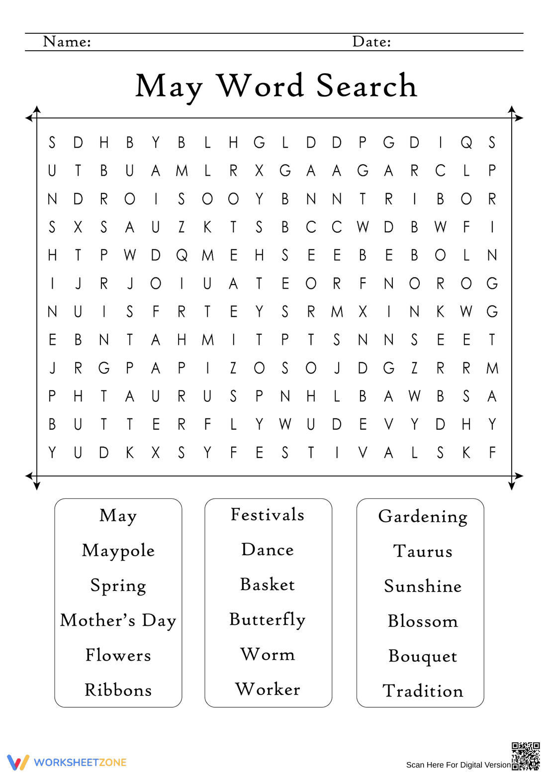May Word Search Printable: Essential Spring Vocabulary - Page 1