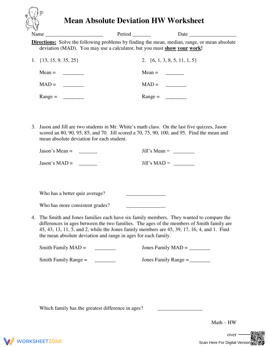 Calculate Mean Absolute Deviation: Practice - Page 1