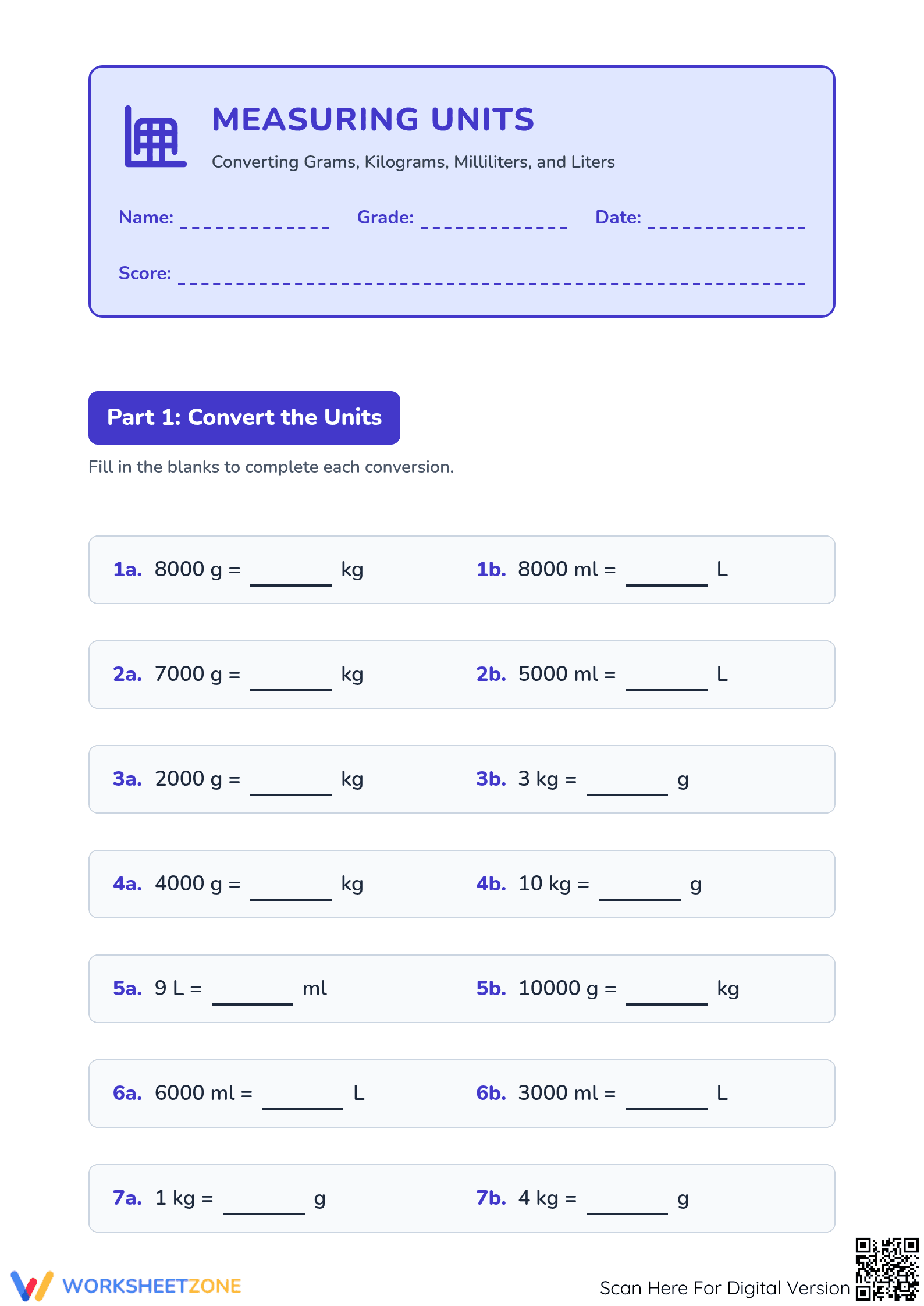 Printable Metric Units Conversion Worksheet | Grade 4 Math - Page 1