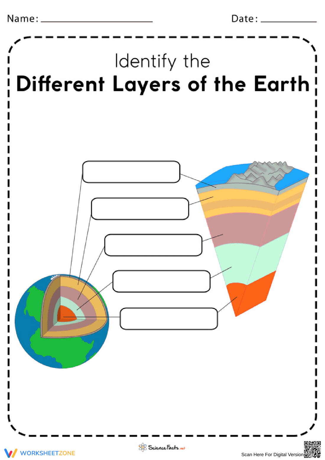 Grade 6 Layers of Earth — Printable No-Prep Worksheet - Page 1