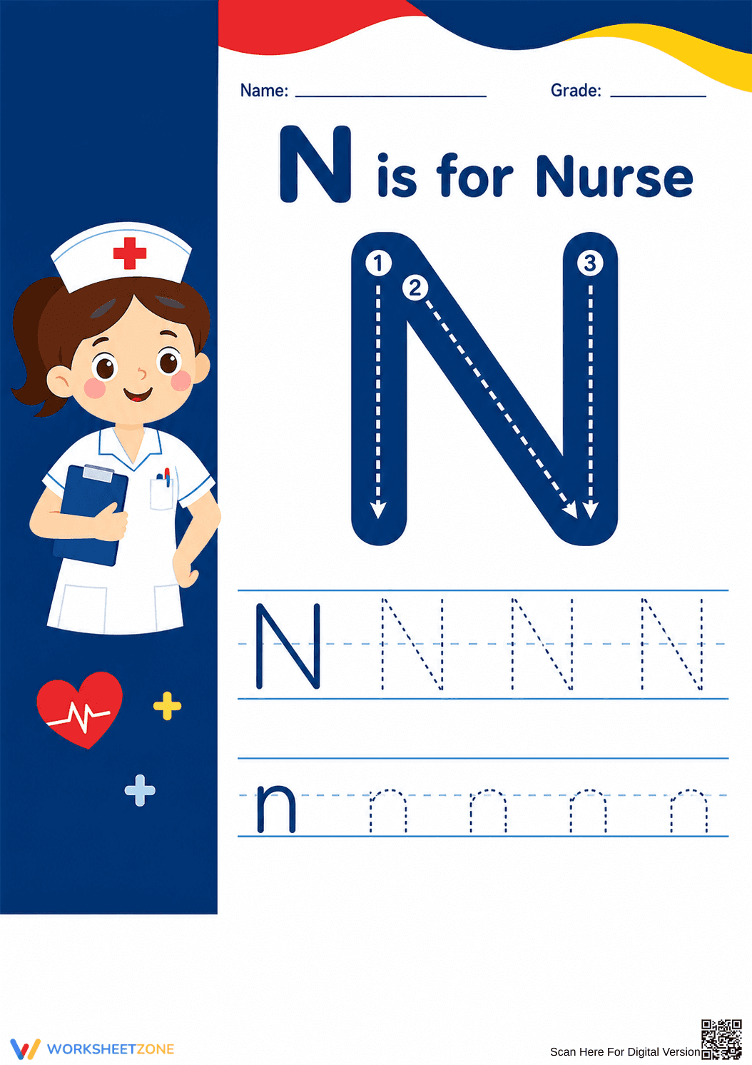 Letter N Tracing Worksheet | Grade K Printable - Page 1