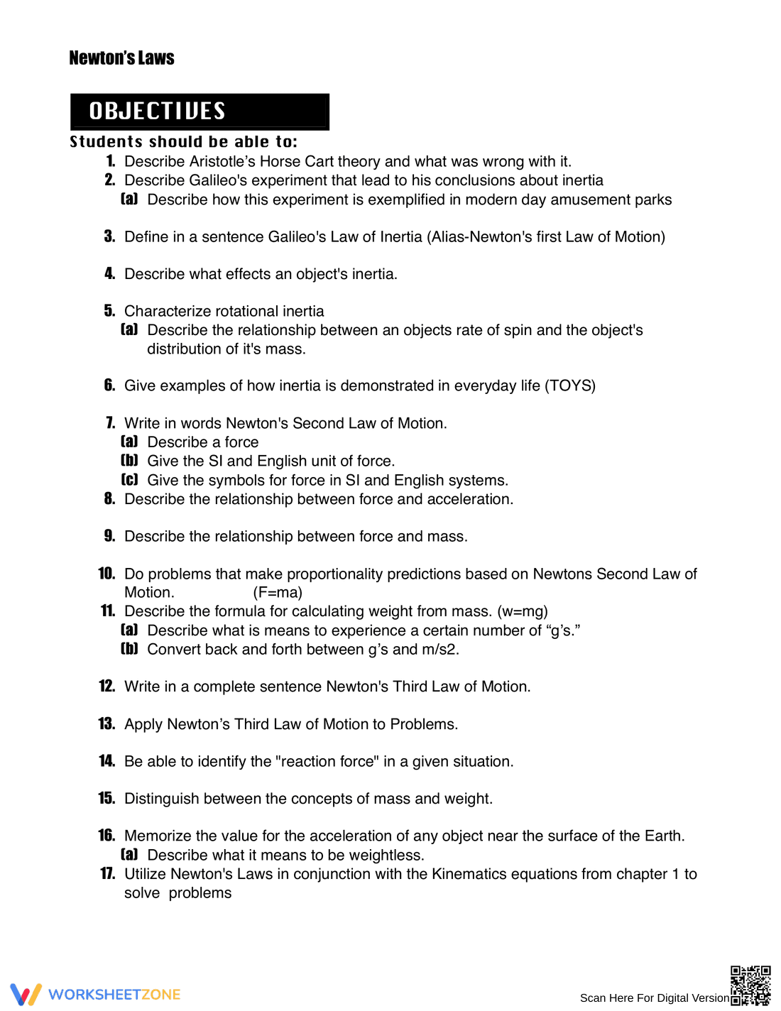 Newton's Laws Physics Worksheet | Essential Grade 9-12 - Page 1