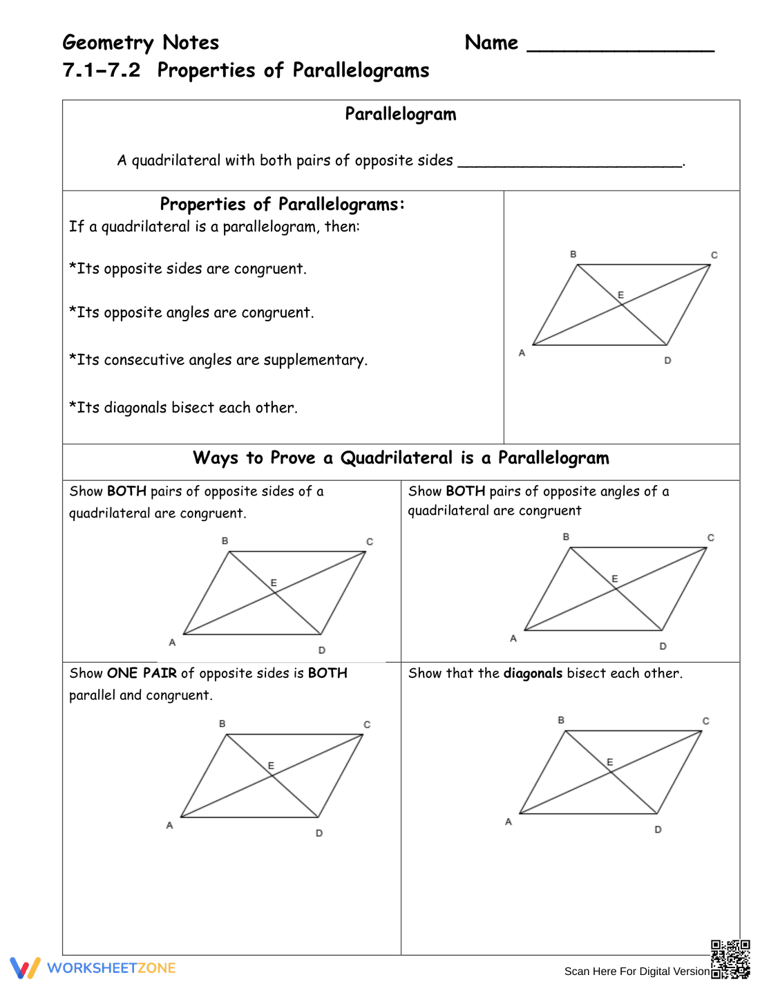 Master Properties of Parallelograms - Page 1