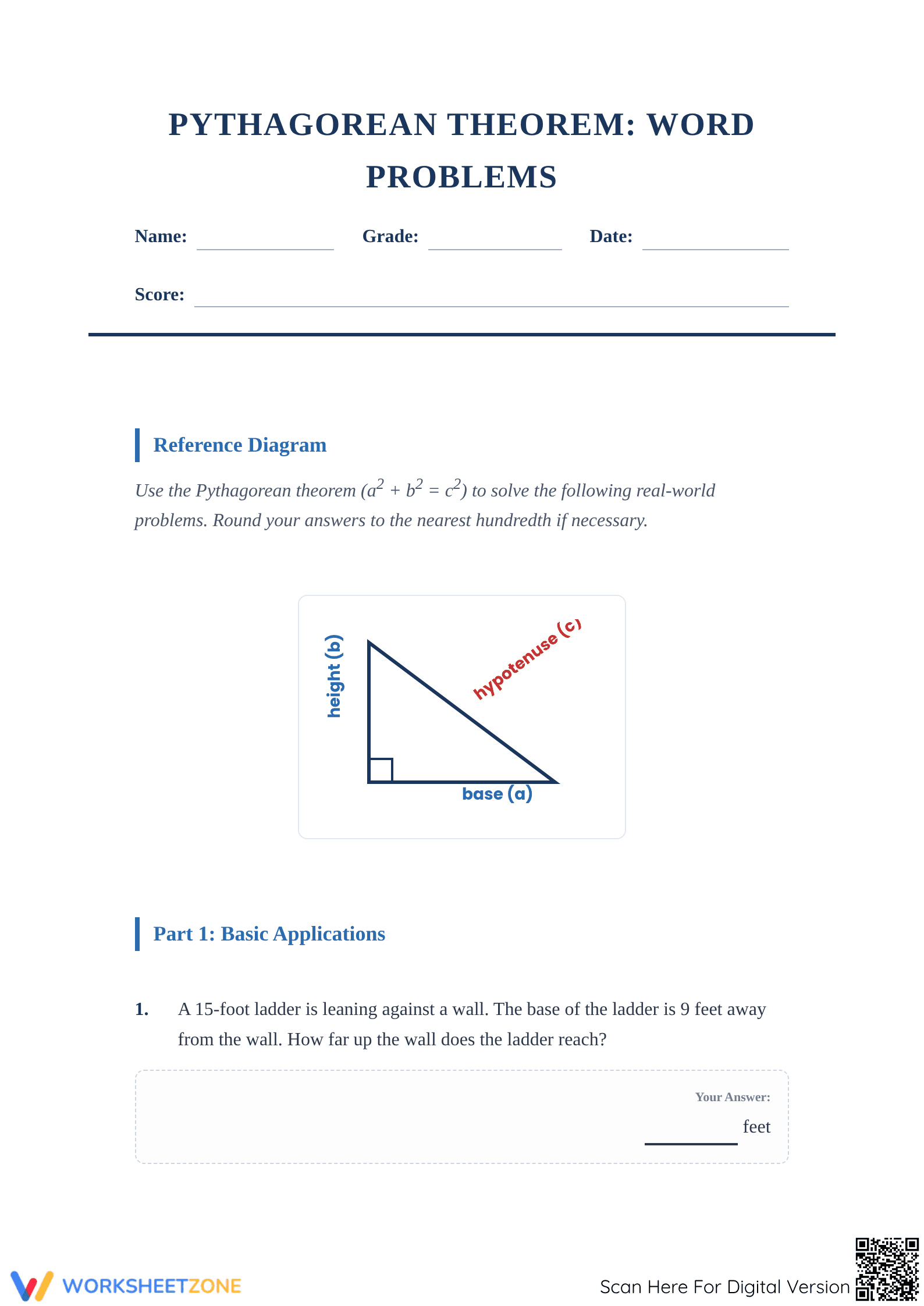 Pythagorean Theorem Word Problems | Essential Grade 8 Math - Page 1
