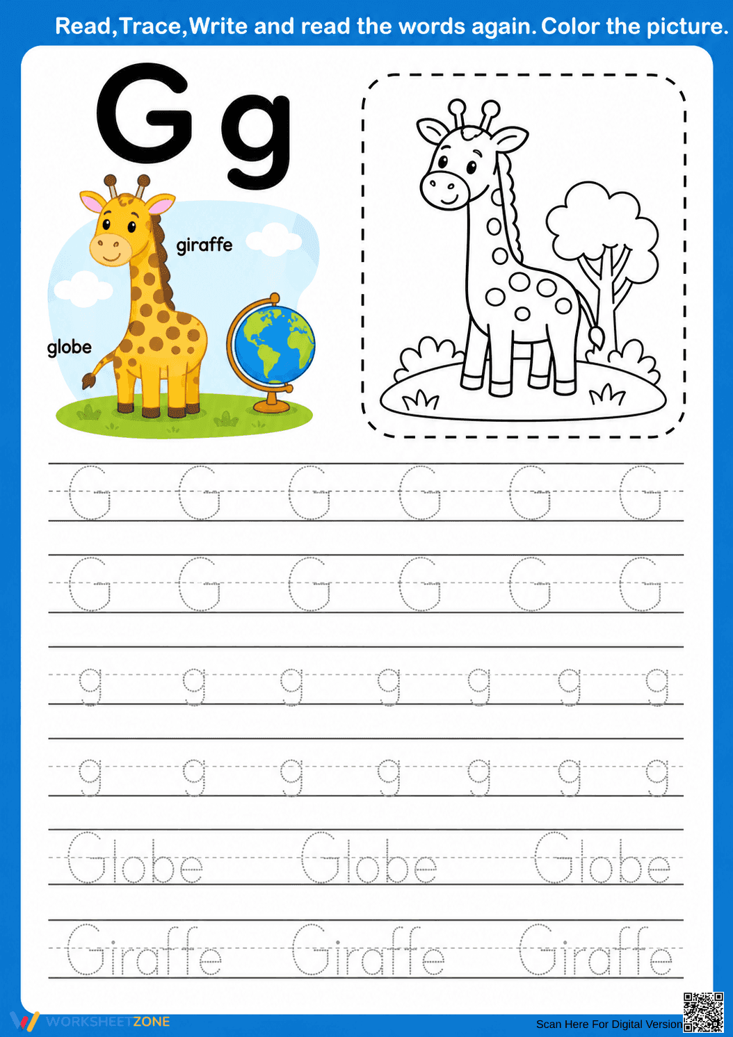 Essential Letter G Tracing Worksheet | Grade K-1 - Page 1