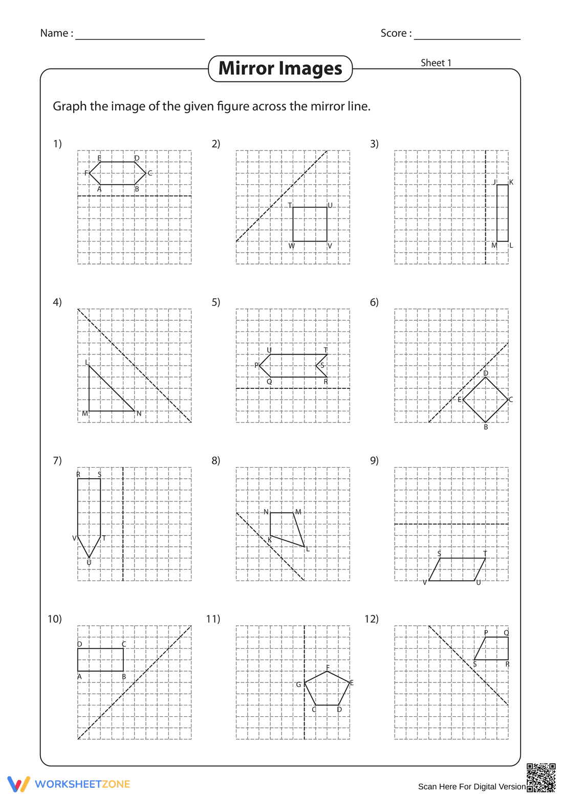 Reflection Across Axes Worksheet | Grade 8 Printable - Page 1