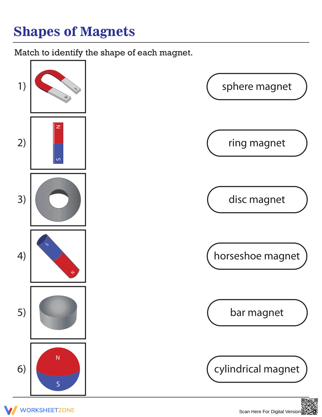 Grade 3 Shapes of Magnets — Printable No-Prep Worksheet - Page 1