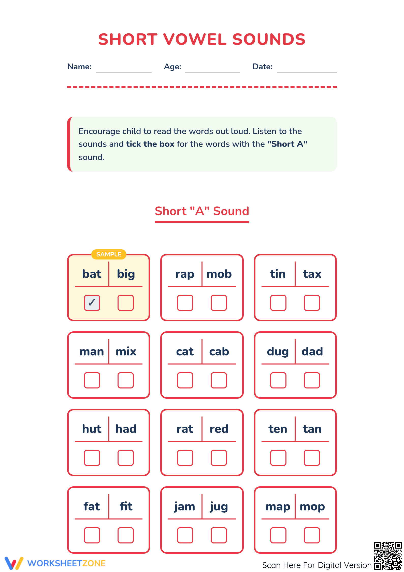 Short A Sound Phonics Worksheet | Grade 1 Essential - Page 1