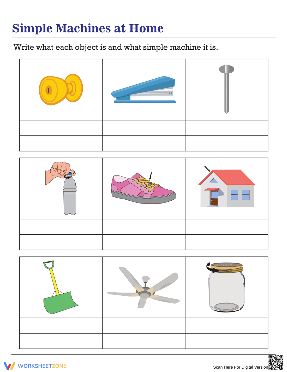 Simple Machines at Home Worksheet | Grade 1 Essential - Page 1