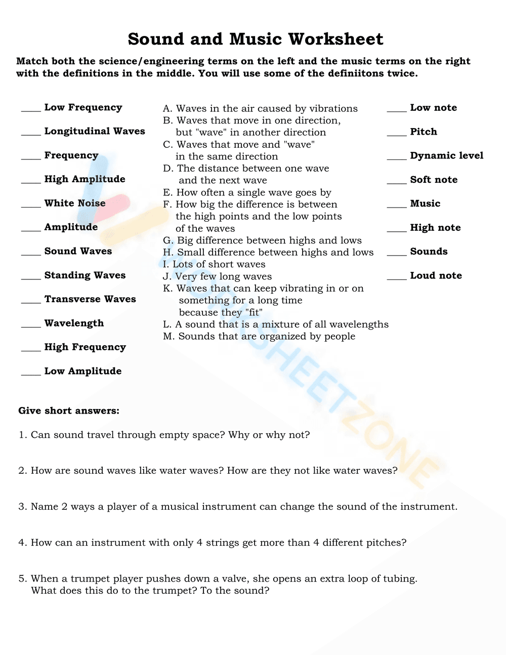 Grade 1 Sound Waves — Printable No-Prep Worksheet - Page 1