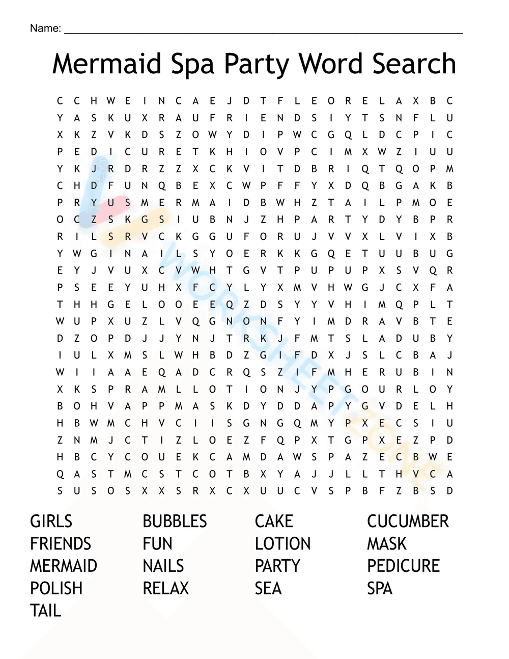spa party word search 8 - Page 1