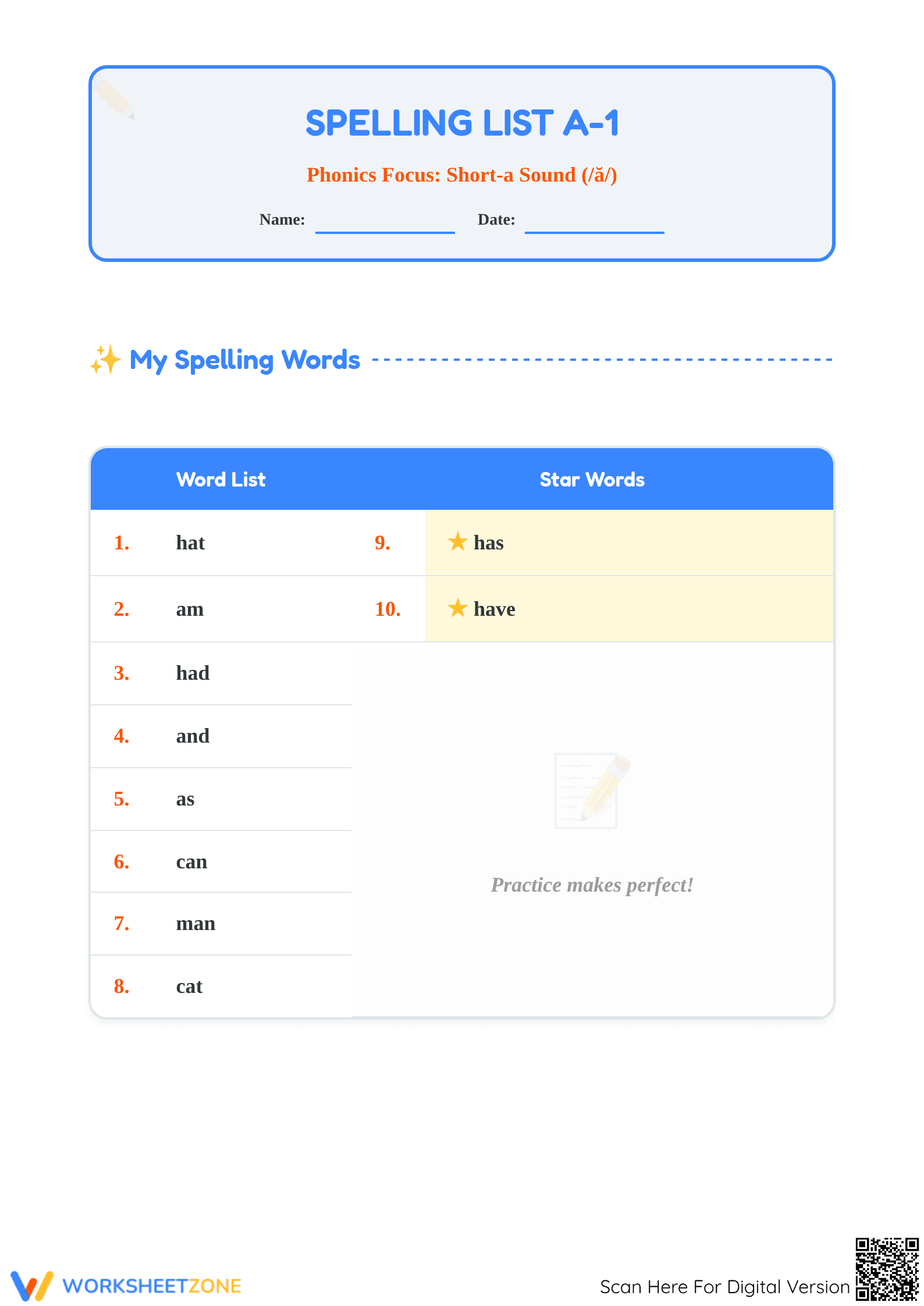 Short-a Spelling Worksheet | Grade 1 Printable - Page 1