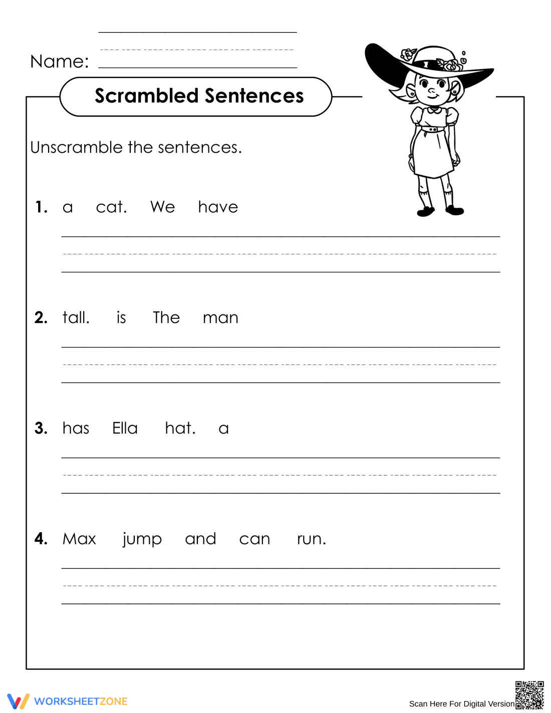 Grade 1 Sentence Building — Printable No-Prep Worksheet - Page 1