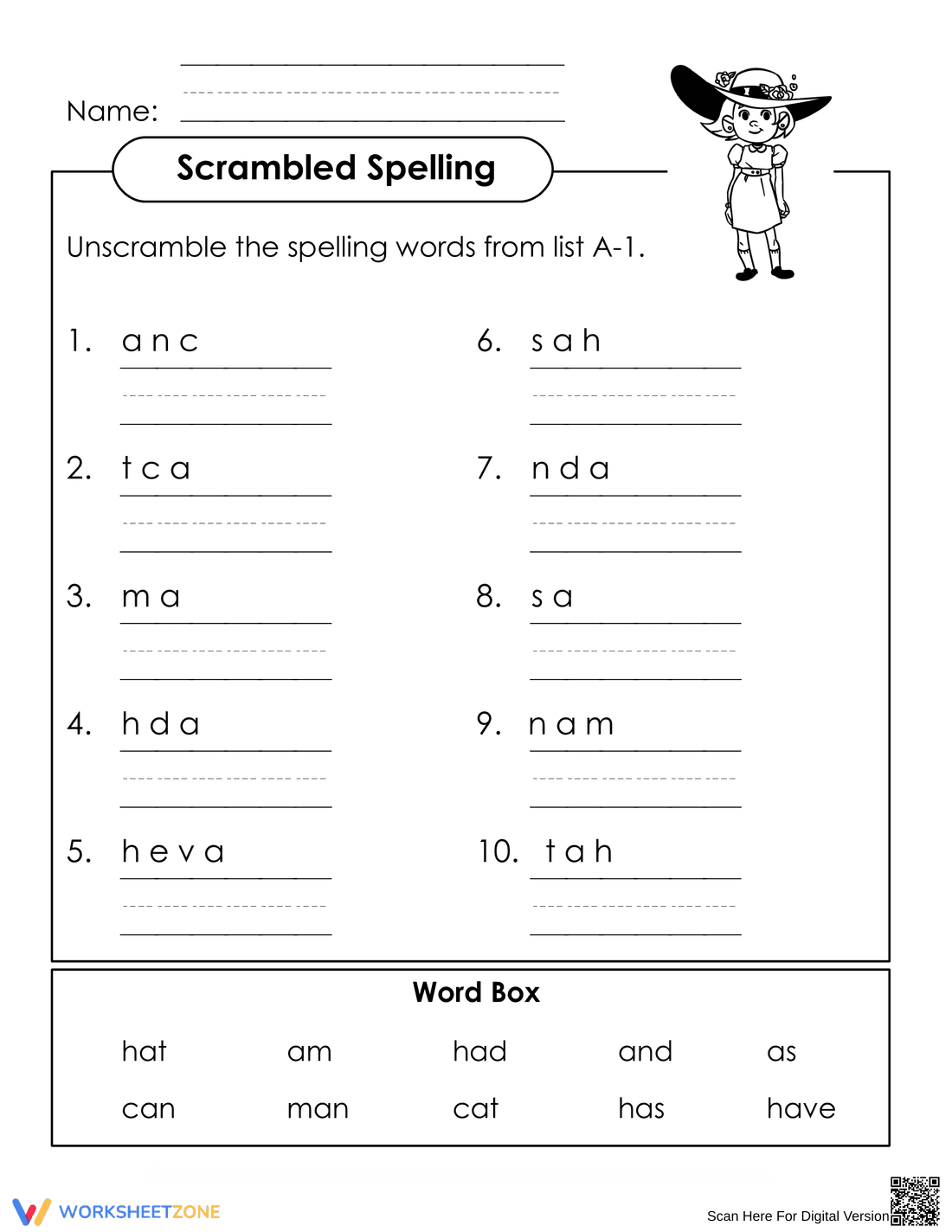Grade 1 Spelling Words — Printable No-Prep Worksheet - Page 1