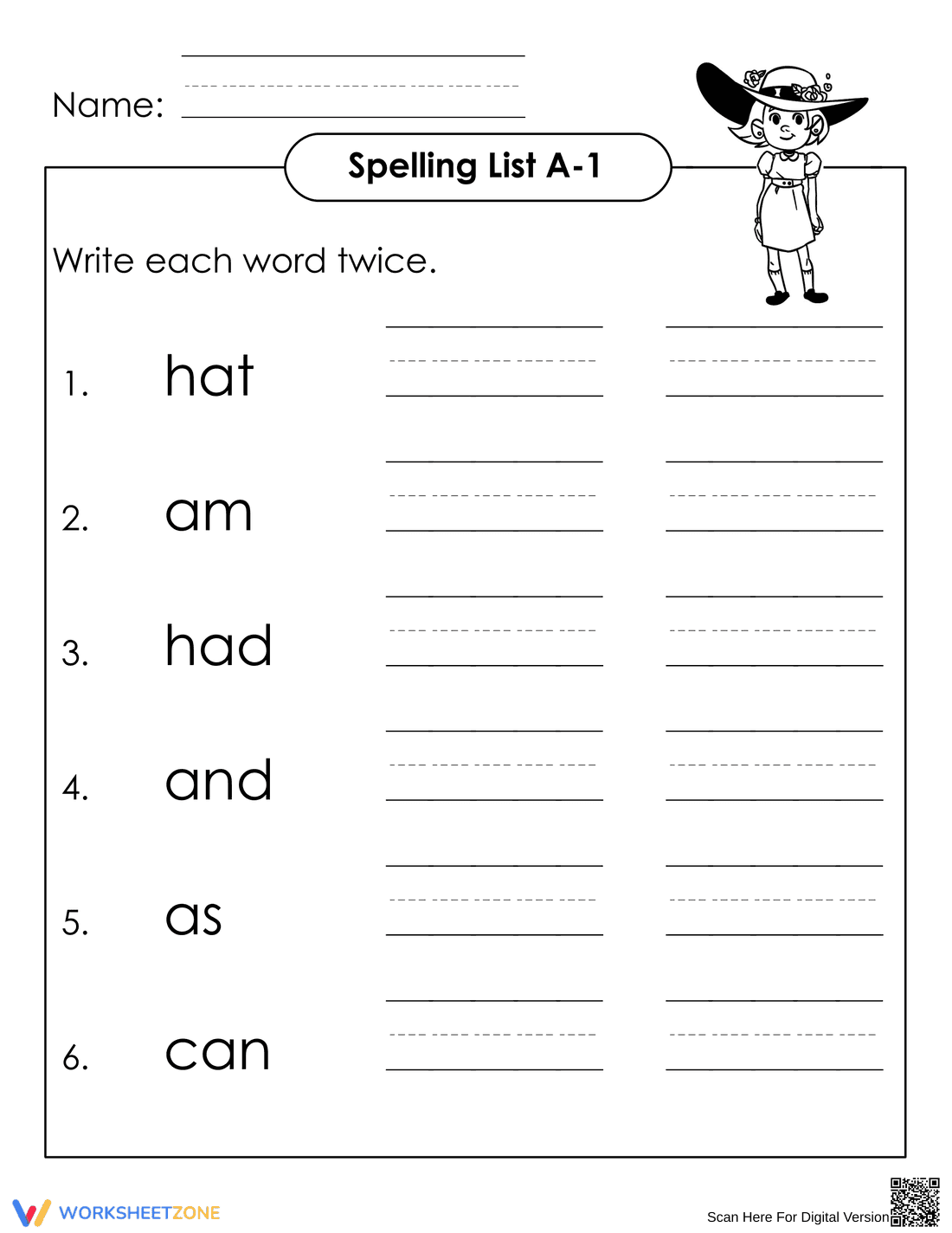 Grade 1 Spelling Words — Printable No-Prep Worksheet - Page 1