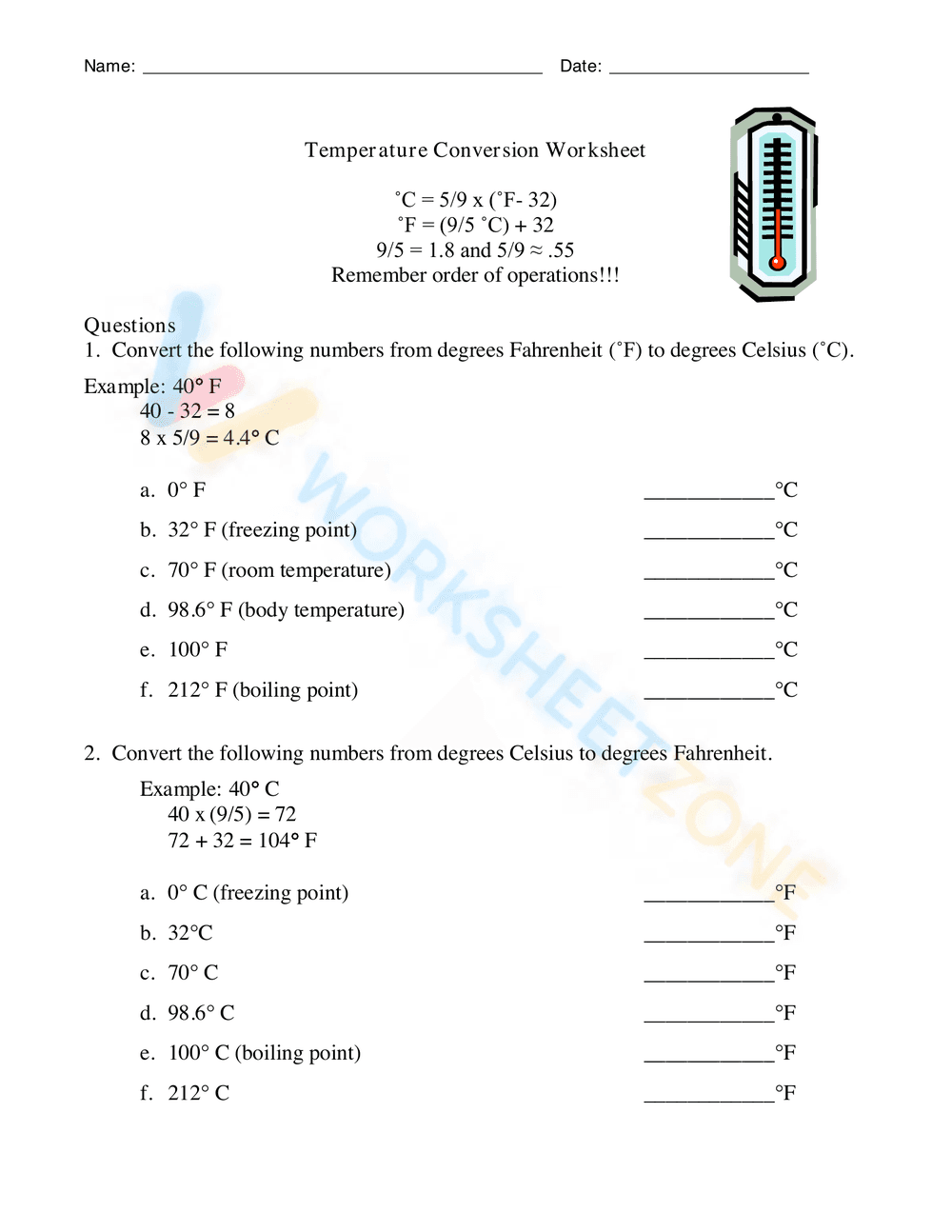 Temperature Conversion Worksheet 3 - Page 1