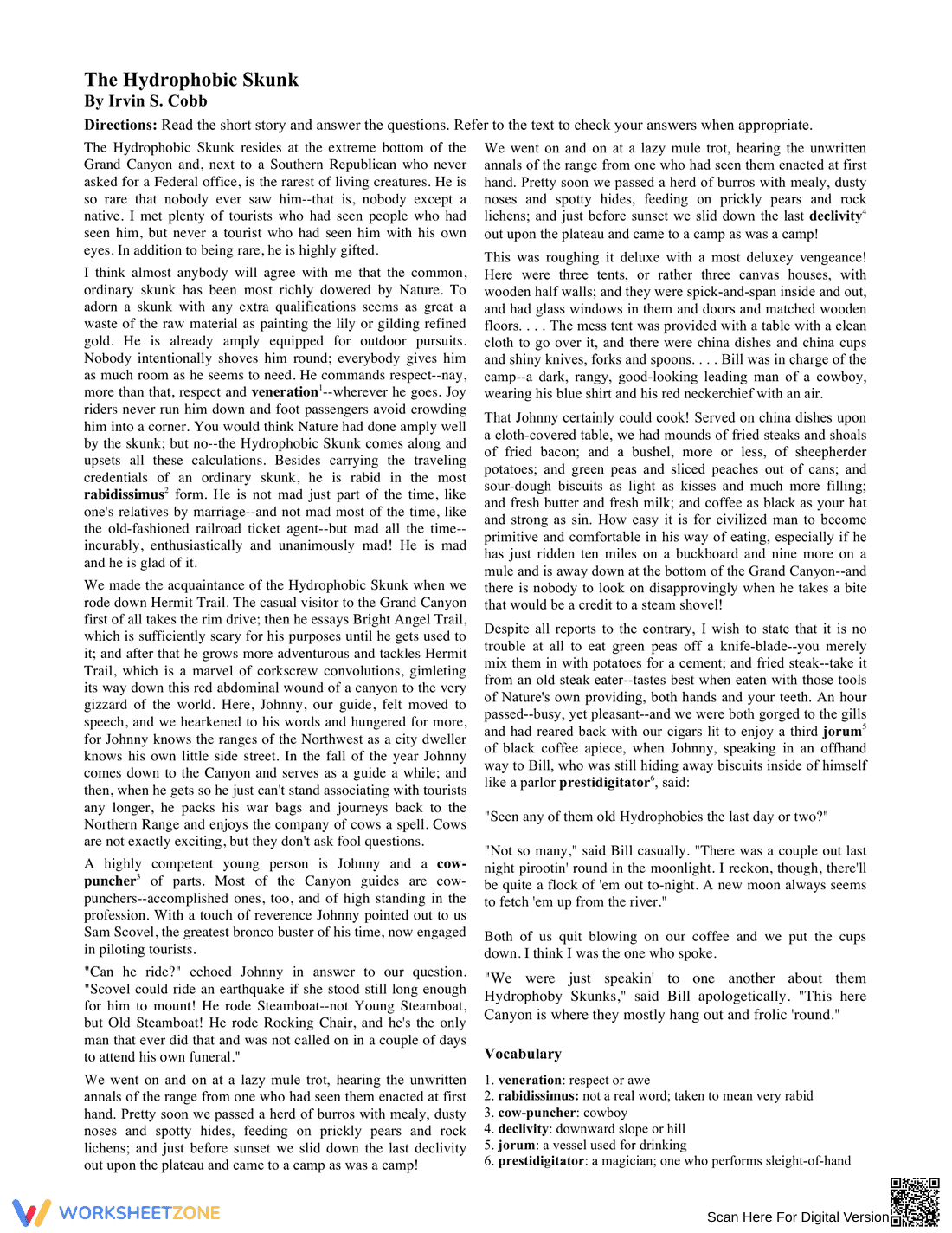 The Hydrophobic Skunk Reading Worksheet | Ready Grade 8 - Page 1