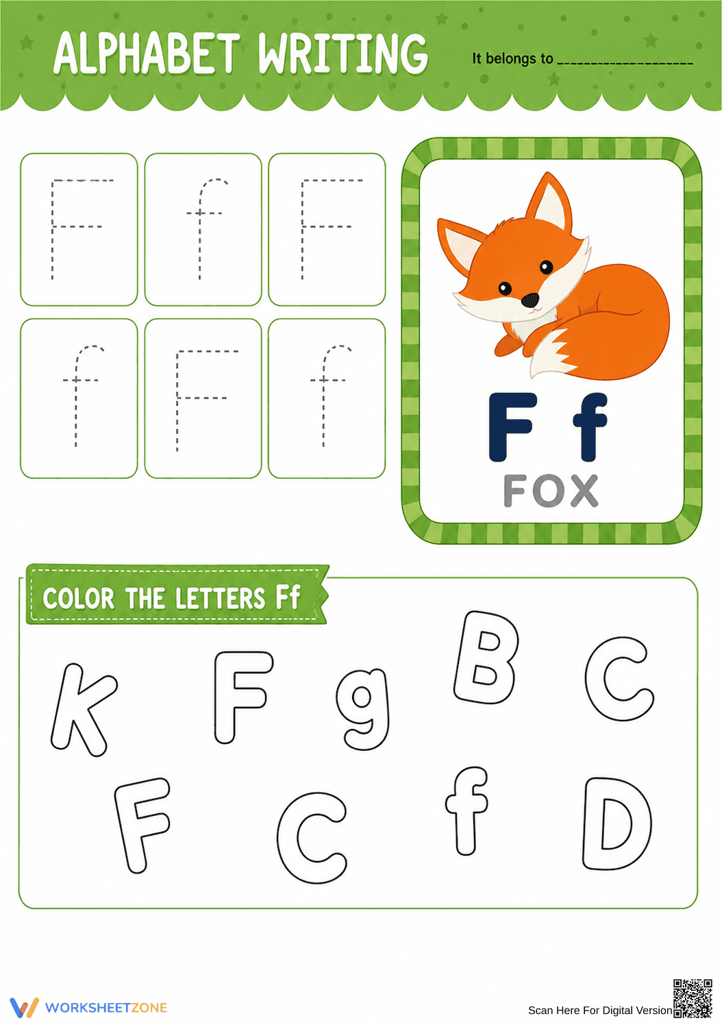 Printable Letter F Tracing Worksheet | Kindergarten ELA - Page 1