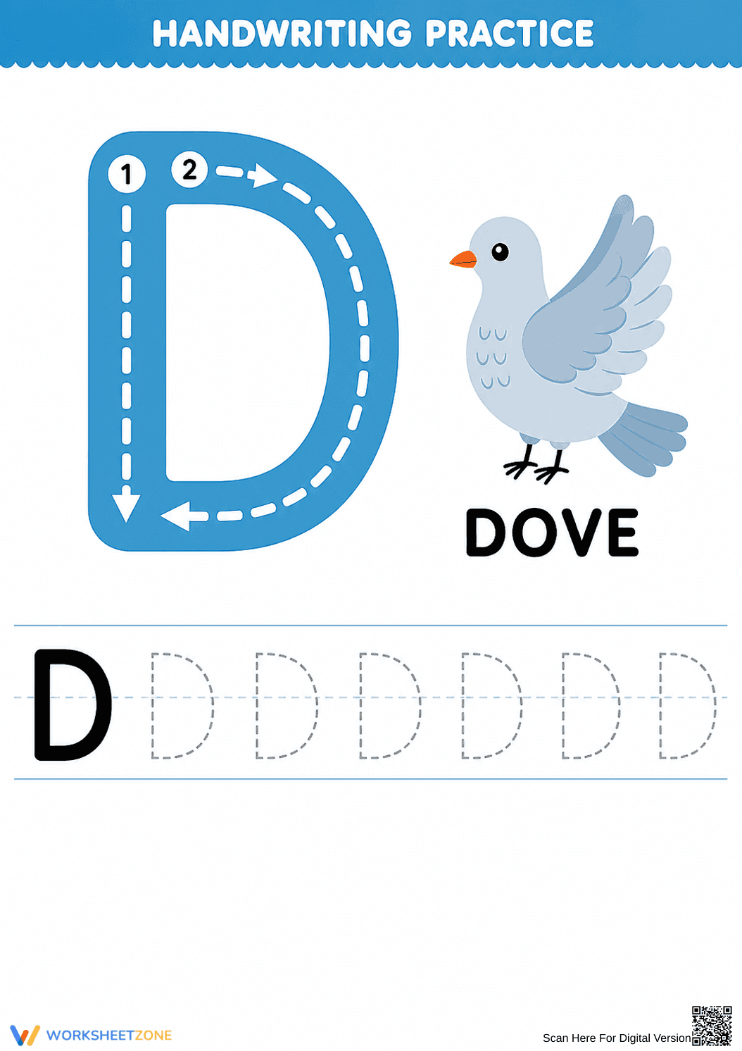 Trace Letter D - Practice Handwriting Skills - Page 1