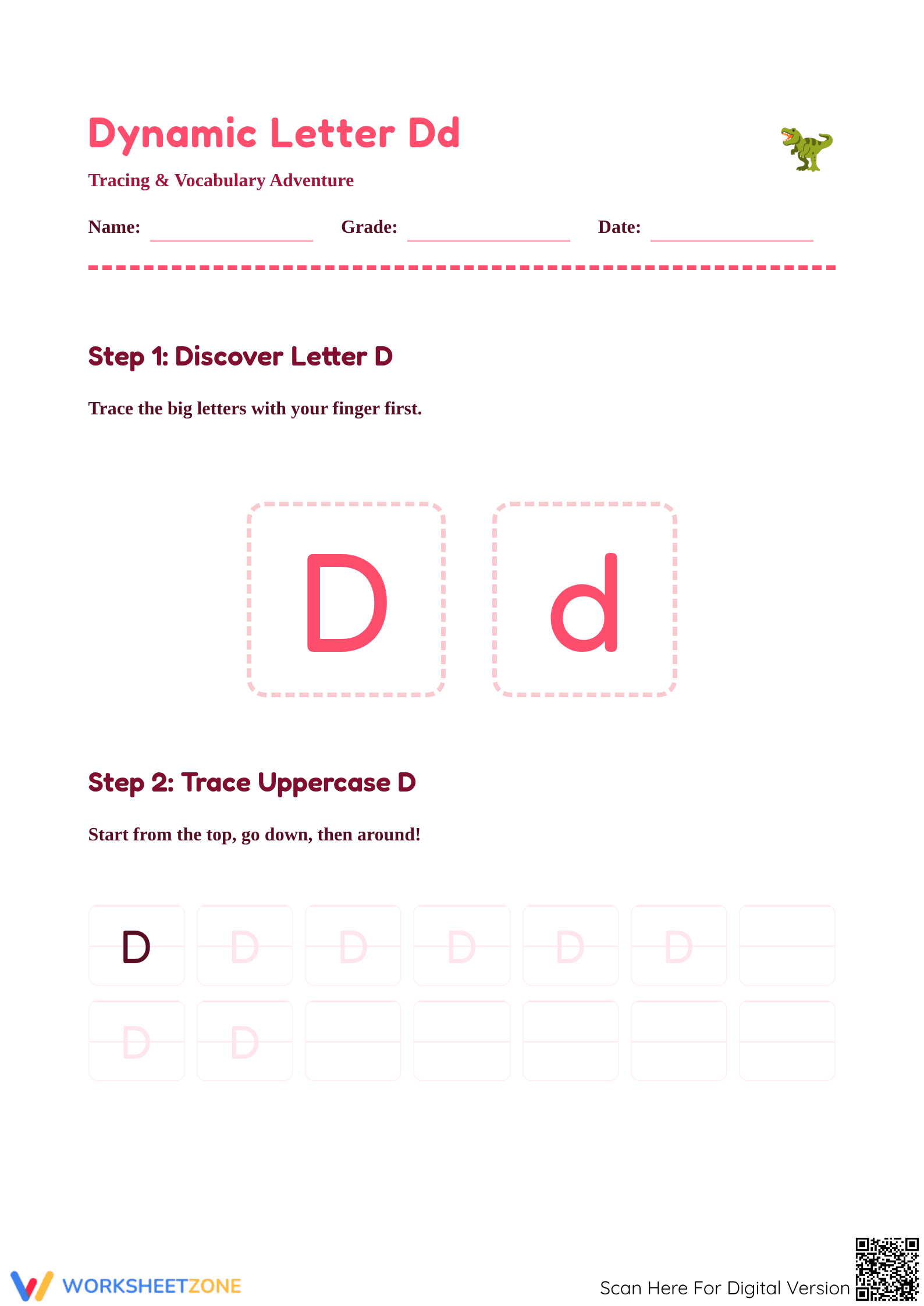 Trace the Letter D Worksheet | Essential Grade K Phonics - Page 1
