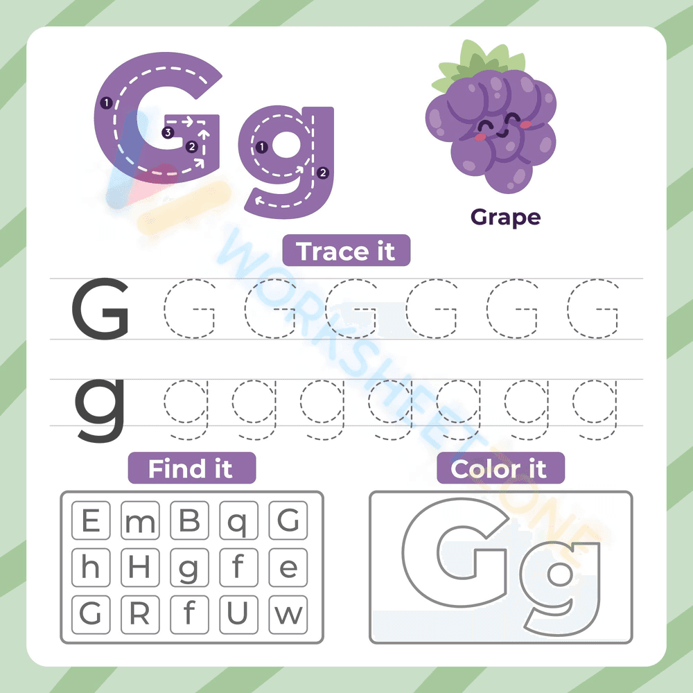 Trace,find and Color letter G - Page 1