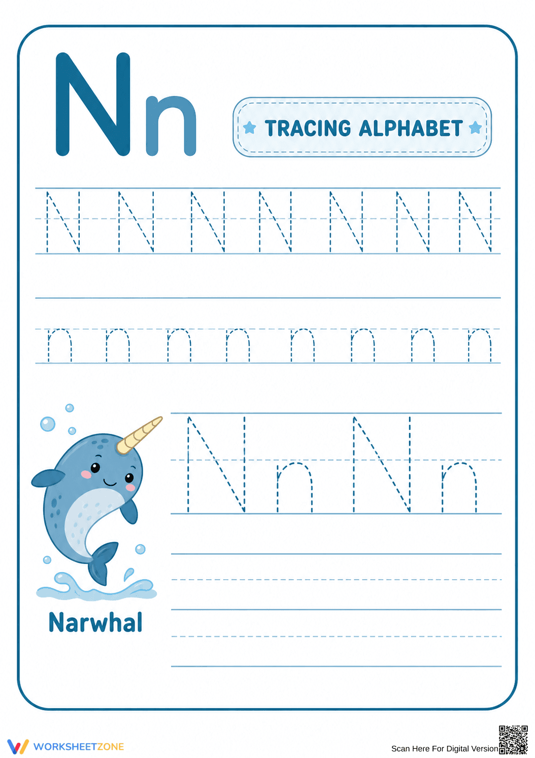 Printable Letter N Tracing Worksheet | Grade K ELA - Page 1