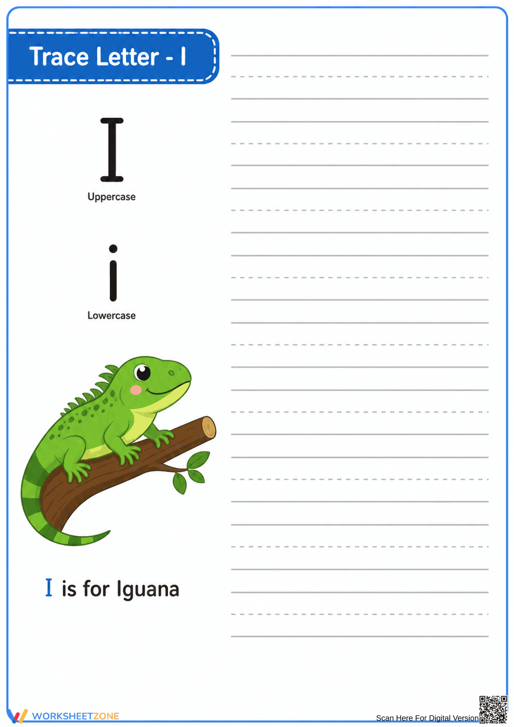 Letter I Tracing Worksheet | Printable Kindergarten ELA - Page 1