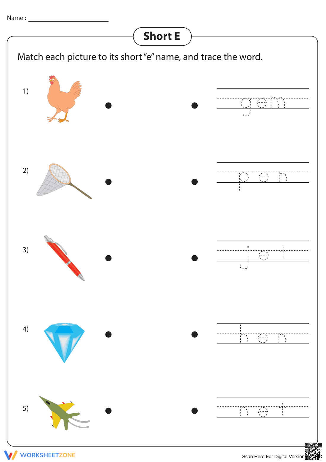 Printable Short E CVC Words Worksheet | Kindergarten - Page 1