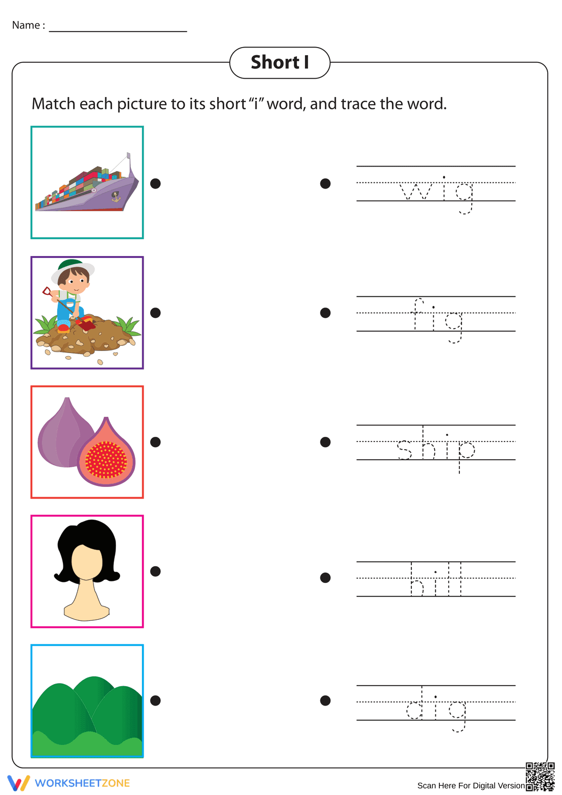 Printable Short I Words Tracing Worksheet for Grade 1 - Page 1