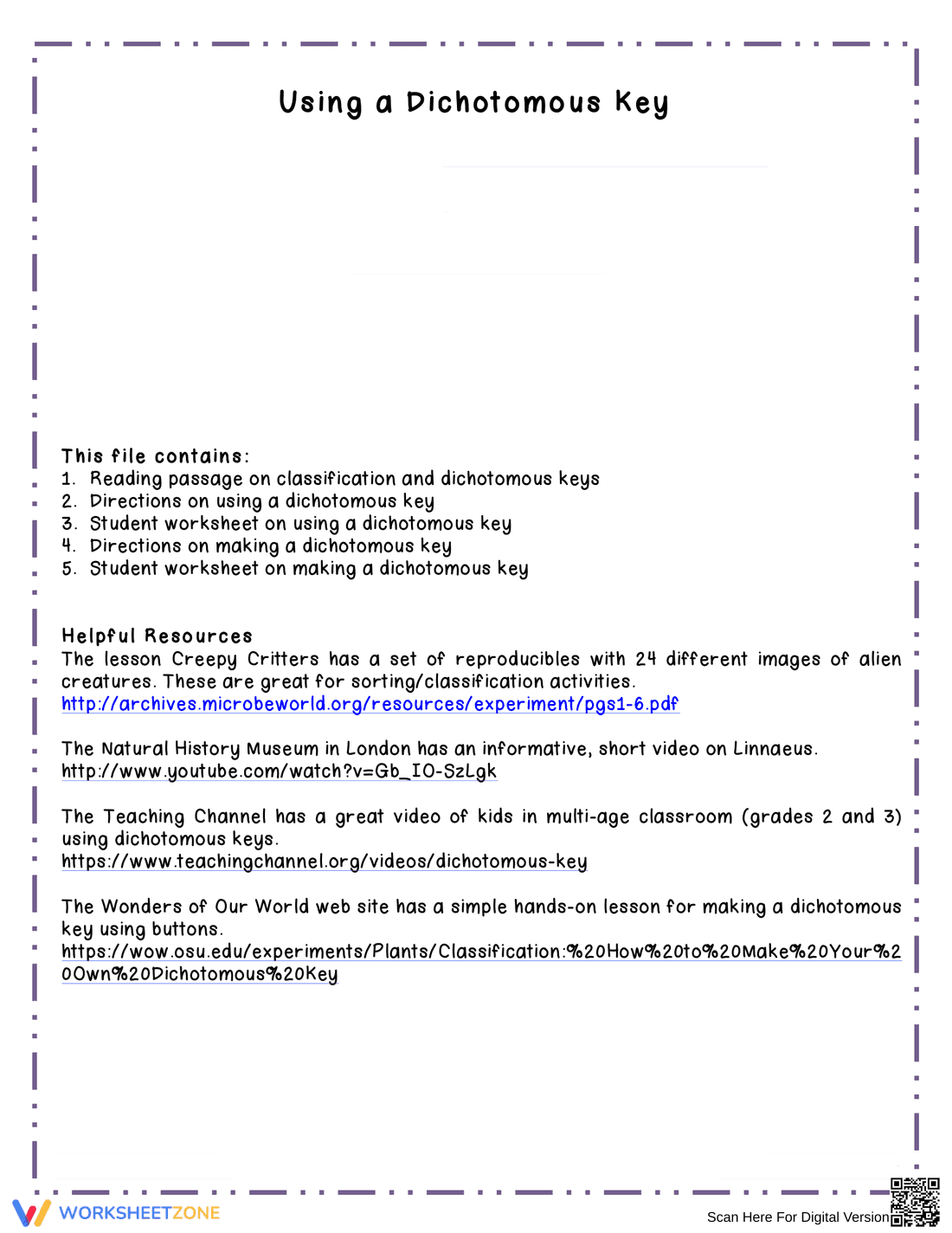 Grade 6-8 Dichotomous Key — Essential No-Prep Worksheet - Page 1