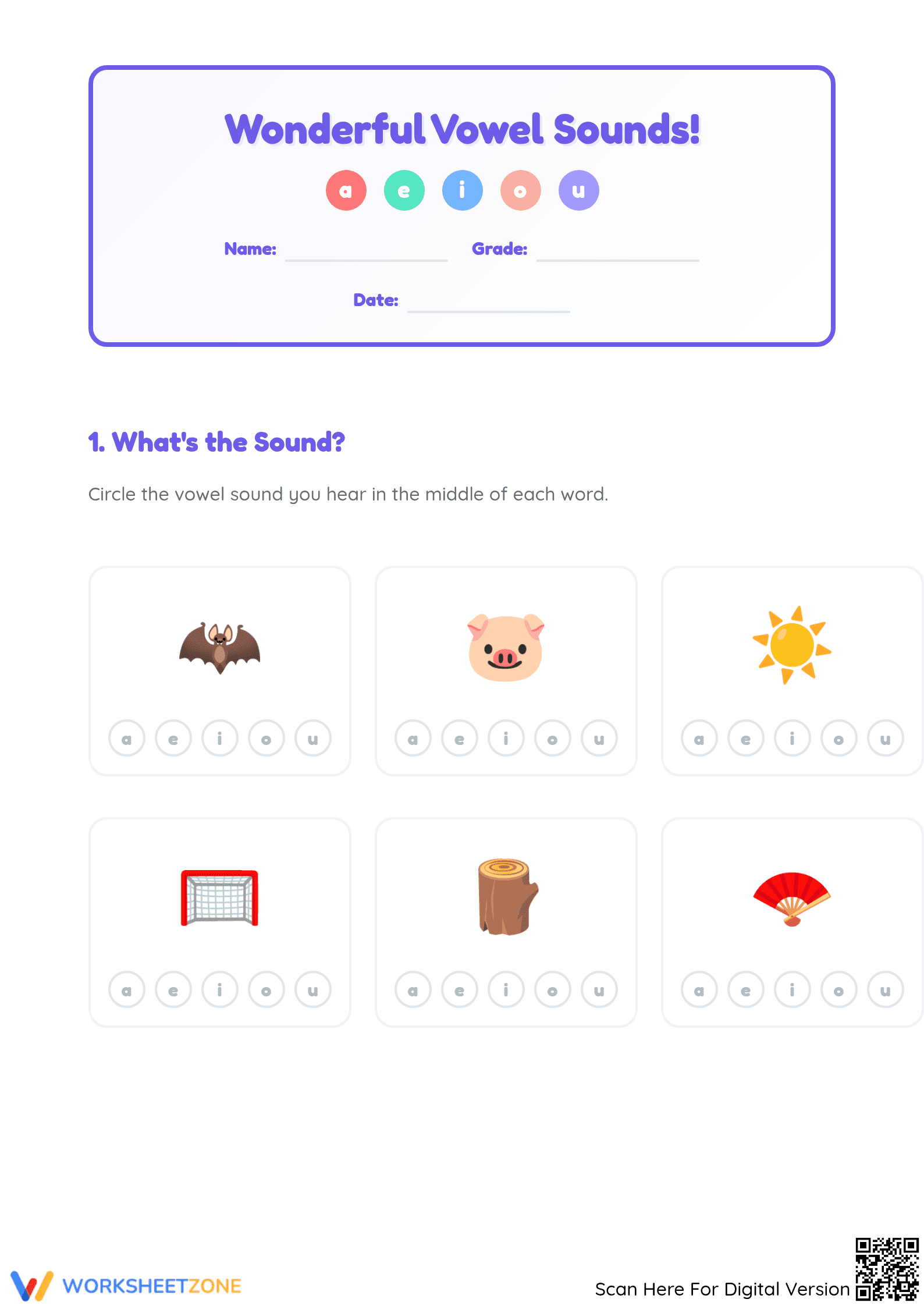 Essential Vowels Sound Worksheet | Grade K-2 Phonics - Page 1