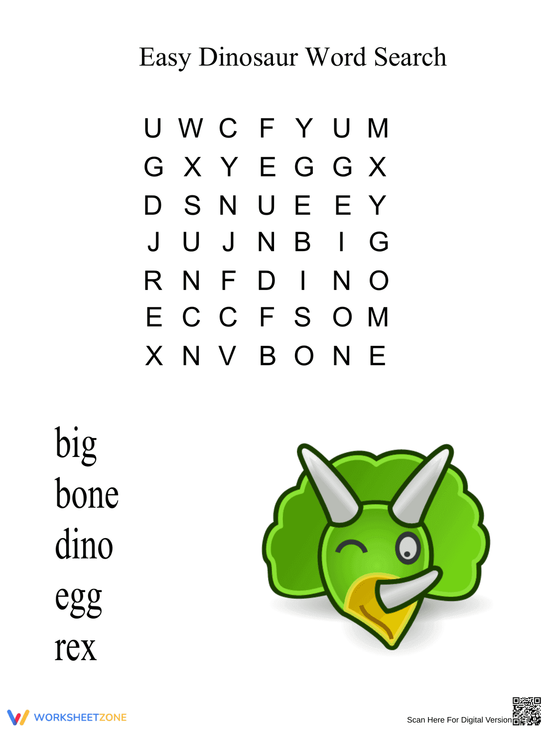 Printable Dinosaur Word Search for 1st Grade ELA - Page 1