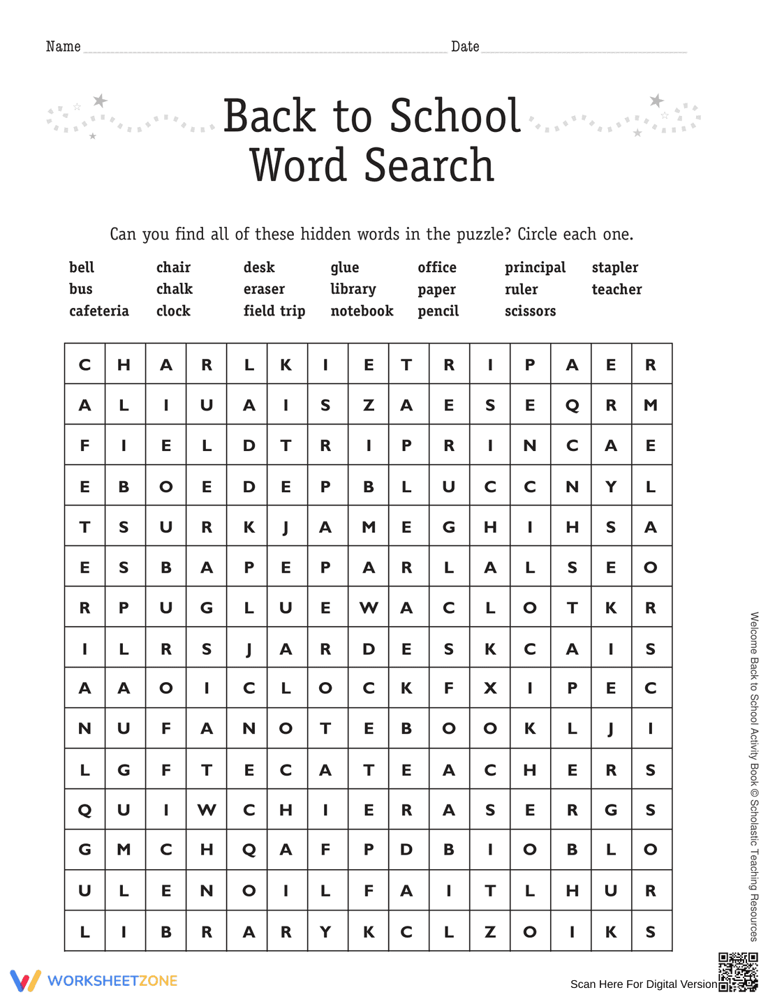 Grade 3 Back to School Vocabulary — Printable Worksheet - Page 1