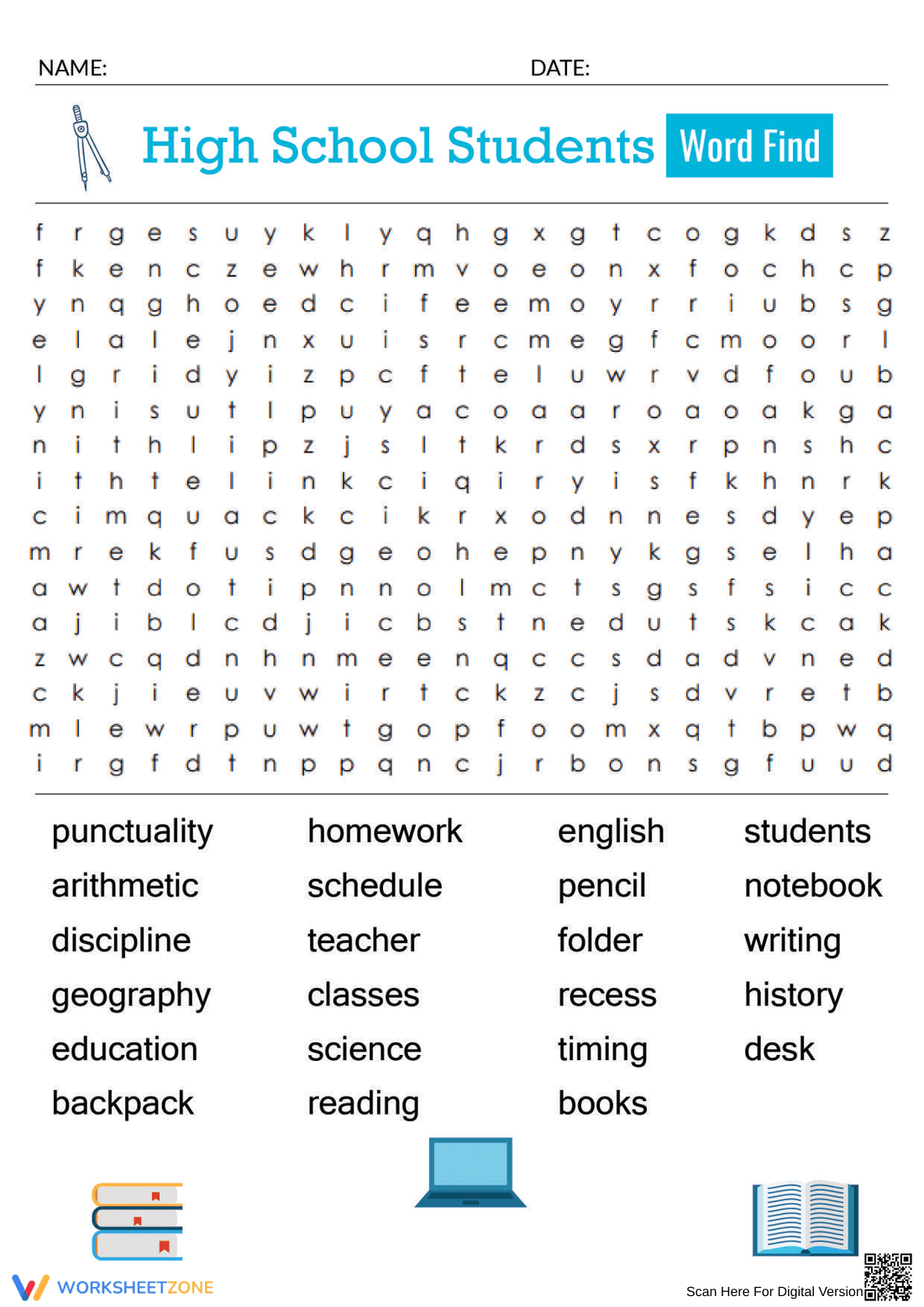 Grade 9 Vocabulary — Printable No-Prep Word Search - Page 1