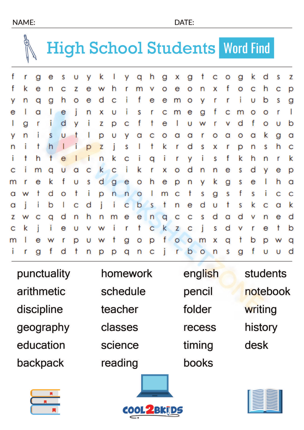 word search for high schoolers 3 - Page 1