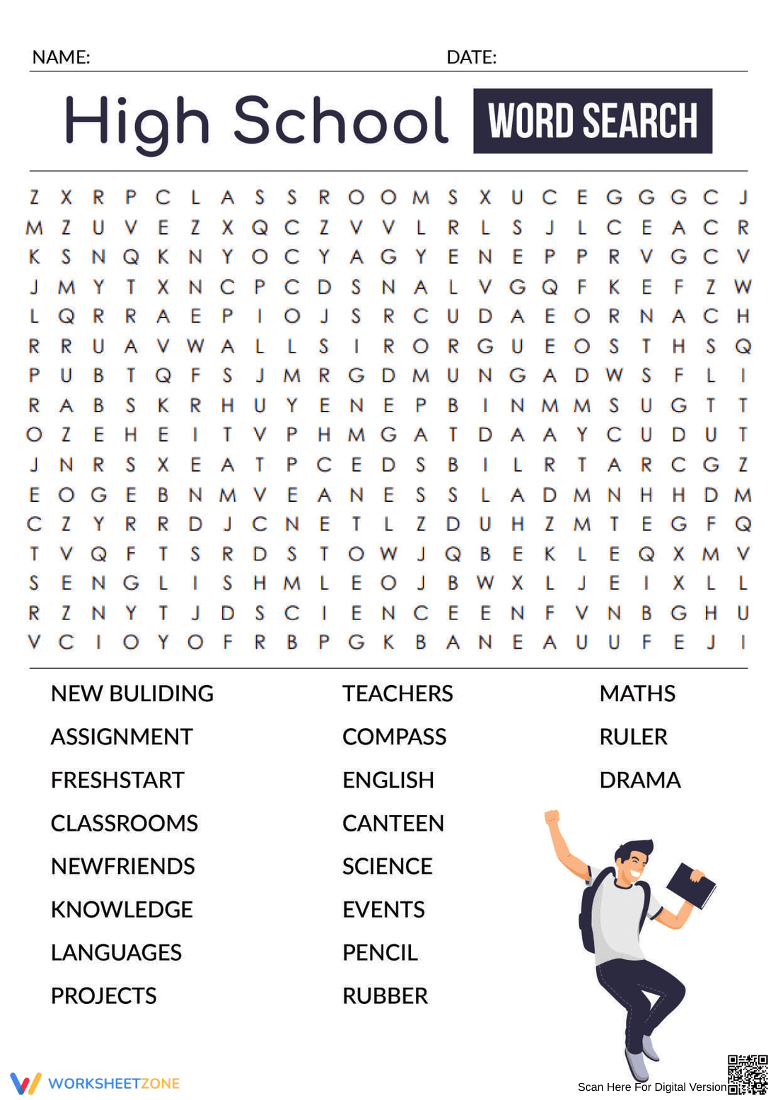 High School Word Search: Printable Vocabulary Activity - Page 1