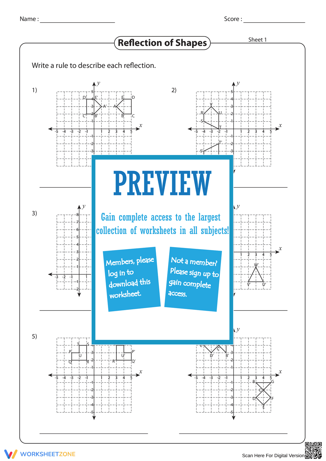 Grade 8 Reflection of Shapes — Printable No-Prep Worksheet - Page 1
